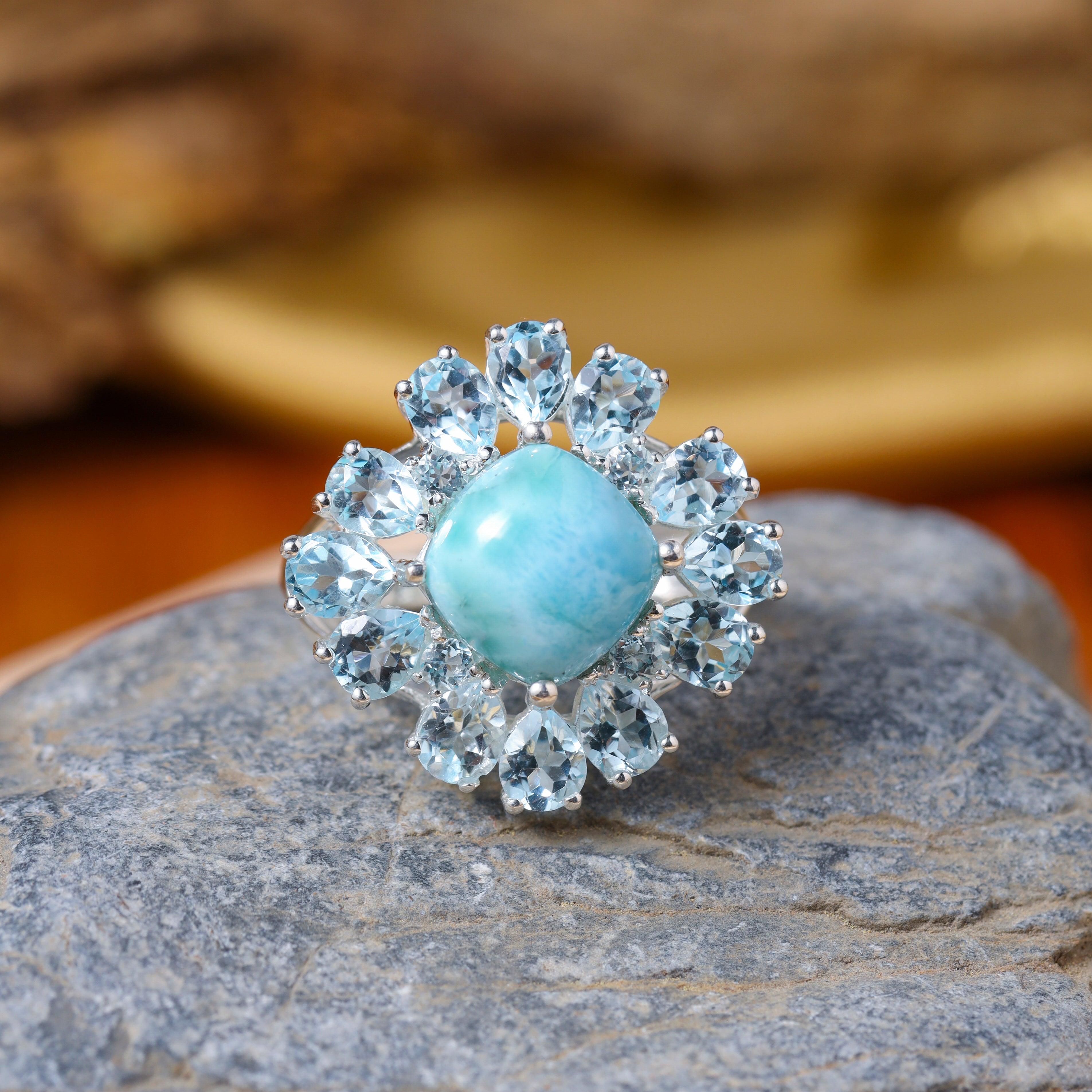 Larimar & Sky Blue Topaz Ring in 925 Sterling Silver - YoTreasure