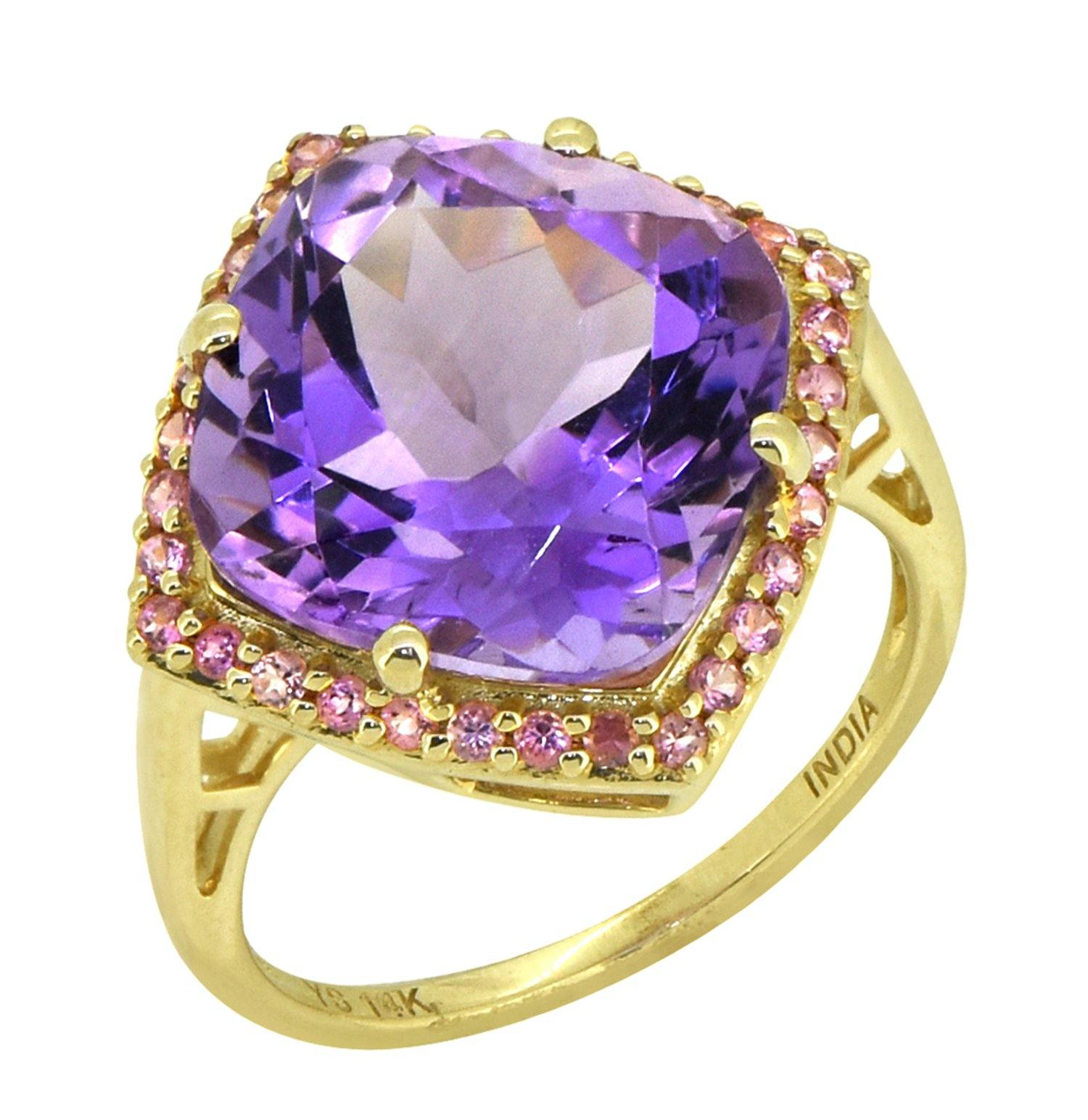 7.18 Ct Amethyst Pink Tourmaline Solid 14k Yellow Gold Ring Jewelry - YoTreasure