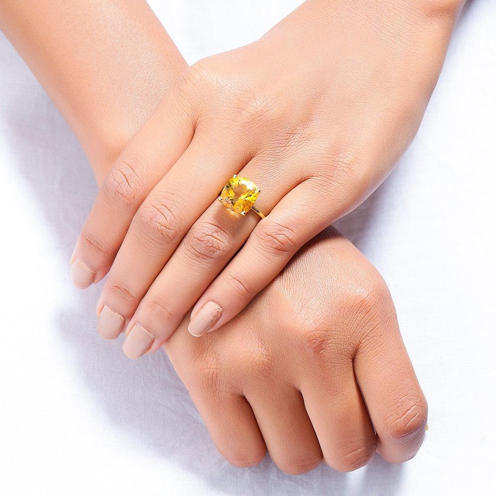 5.85 Ct Citrine Solid 10k Yellow Gold Ring Jewelry - YoTreasure