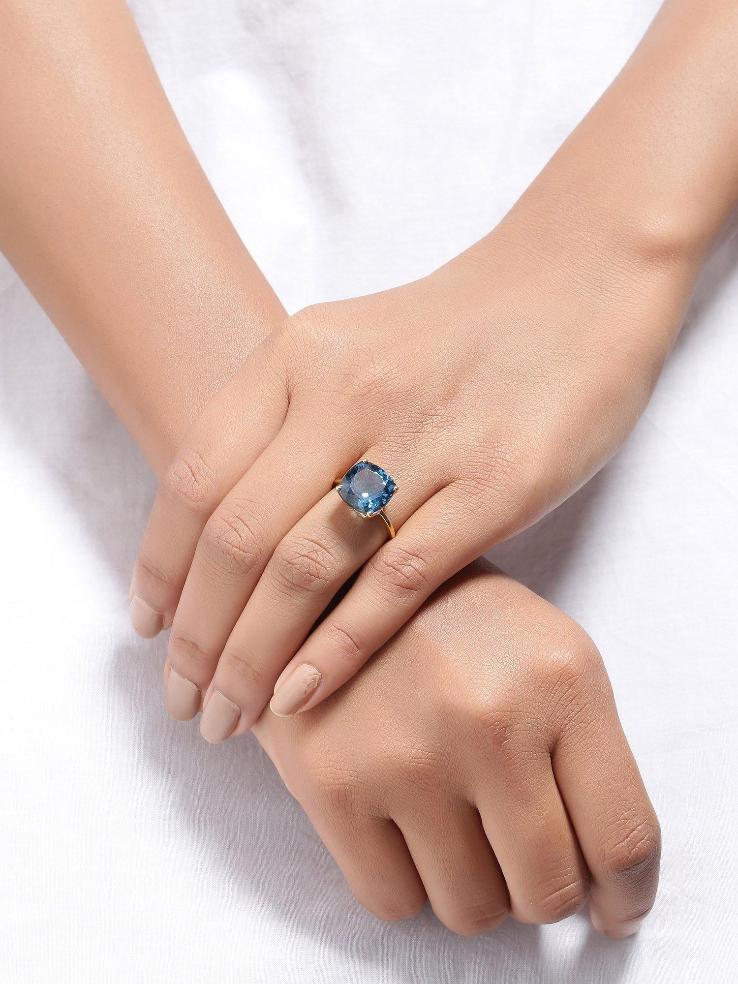 7.50 Ct London Blue Topaz Solid 10k Yellow Gold Ring Jewelry - YoTreasure