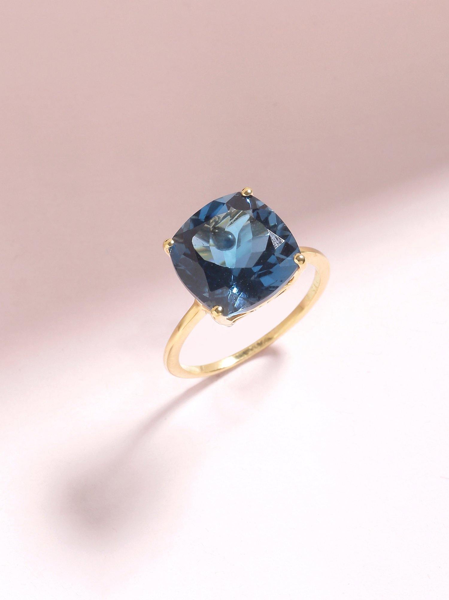 7.50 Ct London Blue Topaz Solid 10k Yellow Gold Ring Jewelry - YoTreasure