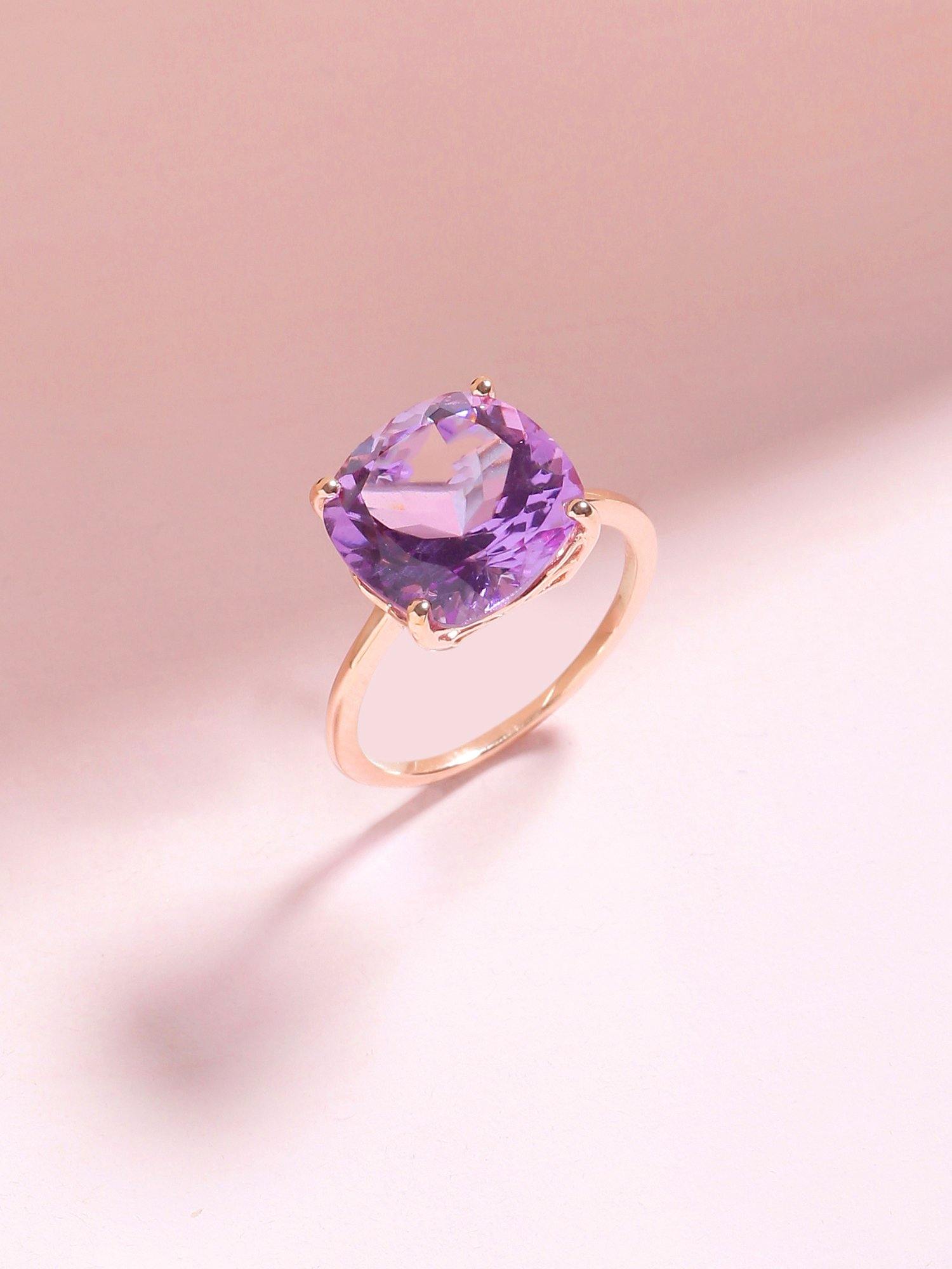 5.85 Ct Amethyst Solid 10k Rose Gold Ring Jewelry - YoTreasure