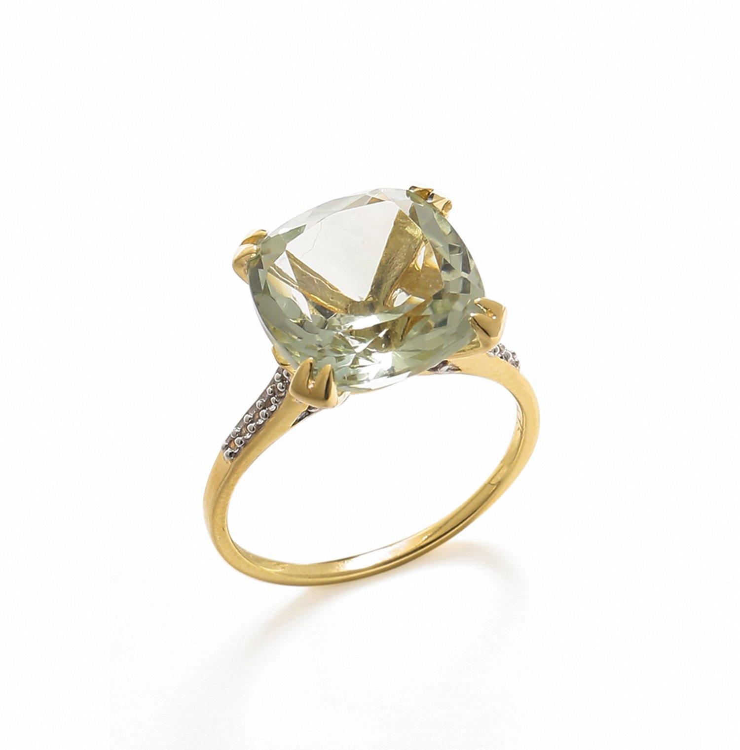 6.11 Ct Green Amethyst Solid 10k Yellow Gold Statement Ring Jewelry - YoTreasure