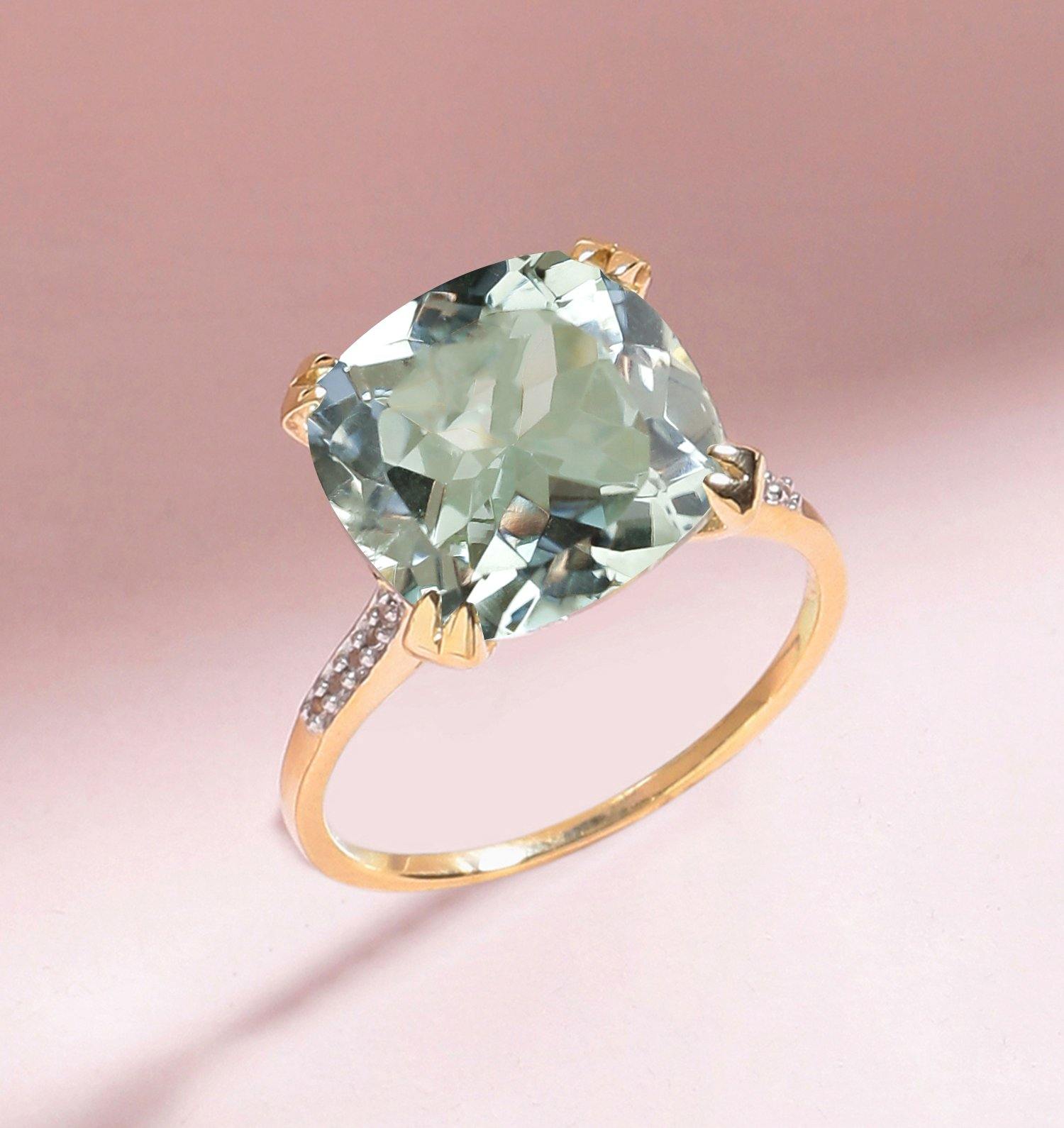6.11 Ct Green Amethyst Solid 10k Yellow Gold Statement Ring Jewelry - YoTreasure