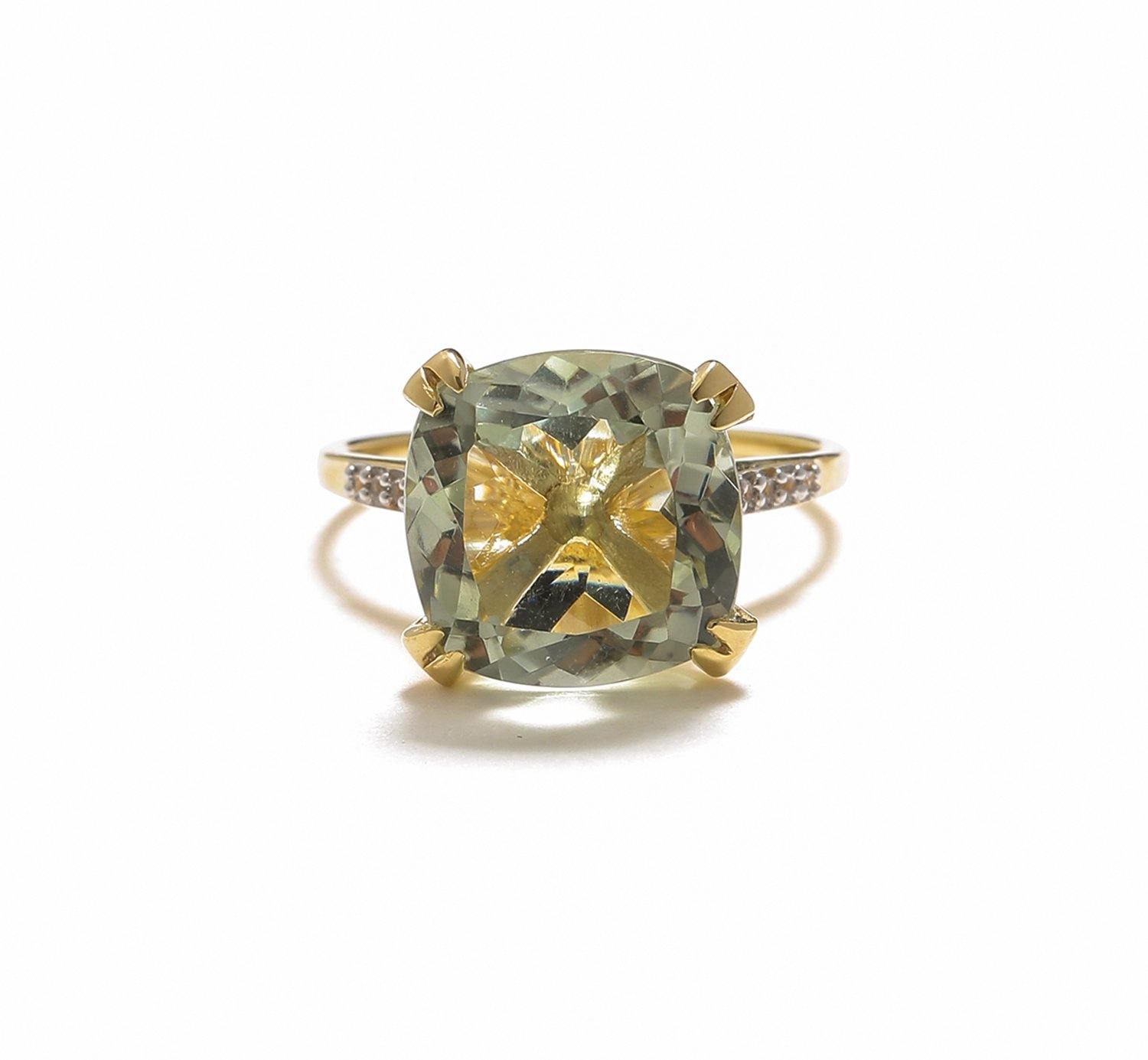 6.11 Ct Green Amethyst Solid 10k Yellow Gold Statement Ring Jewelry - YoTreasure
