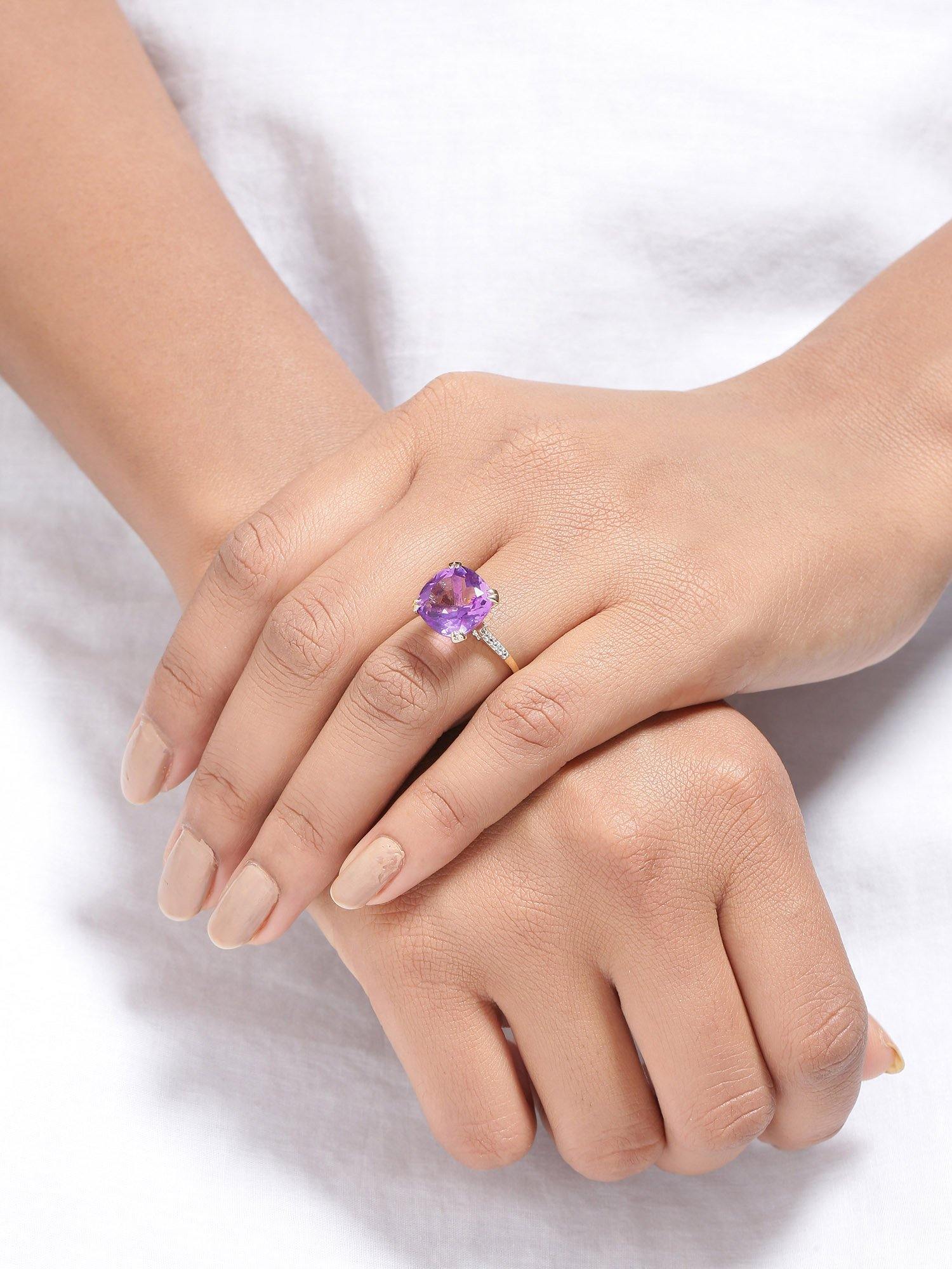 6.11 Ct Amethyst Solid 10k Yellow Gold Statement Ring Jewelry - YoTreasure