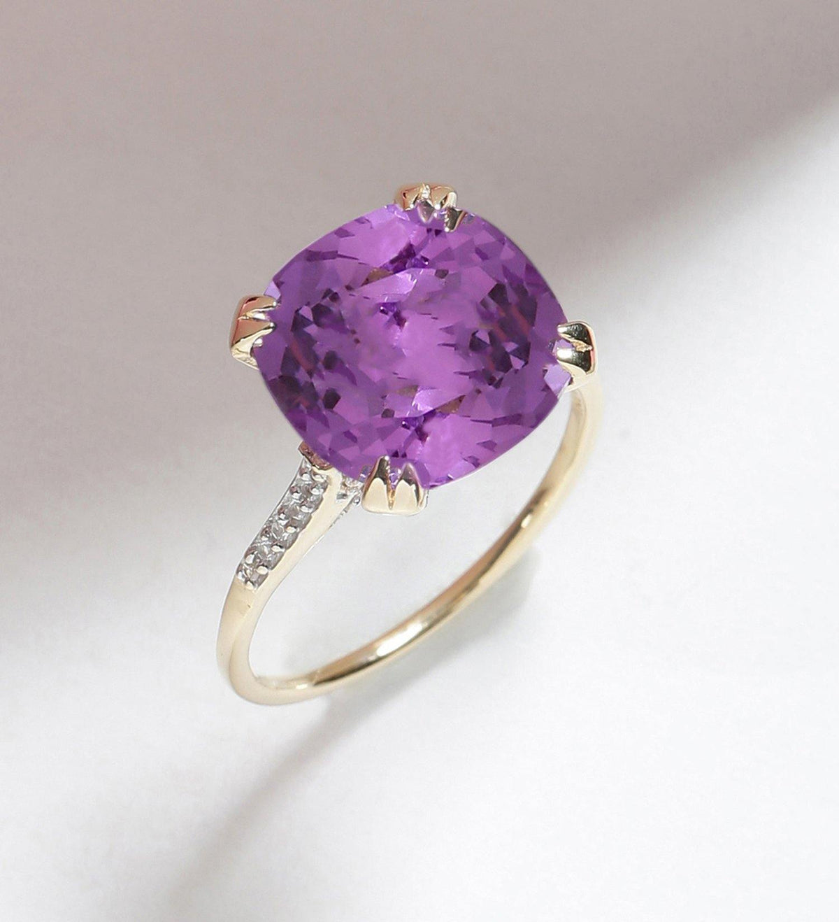 6.11 Ct Amethyst Solid 10k Yellow Gold Statement Ring Jewelry - YoTreasure