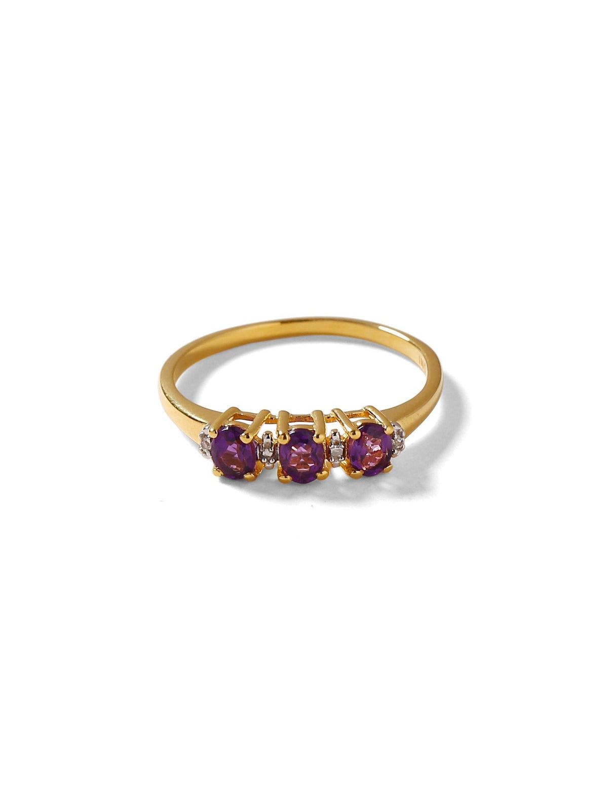 Amethyst White Topaz Solid 10K Yellow Gold Gemstone Ring - YoTreasure