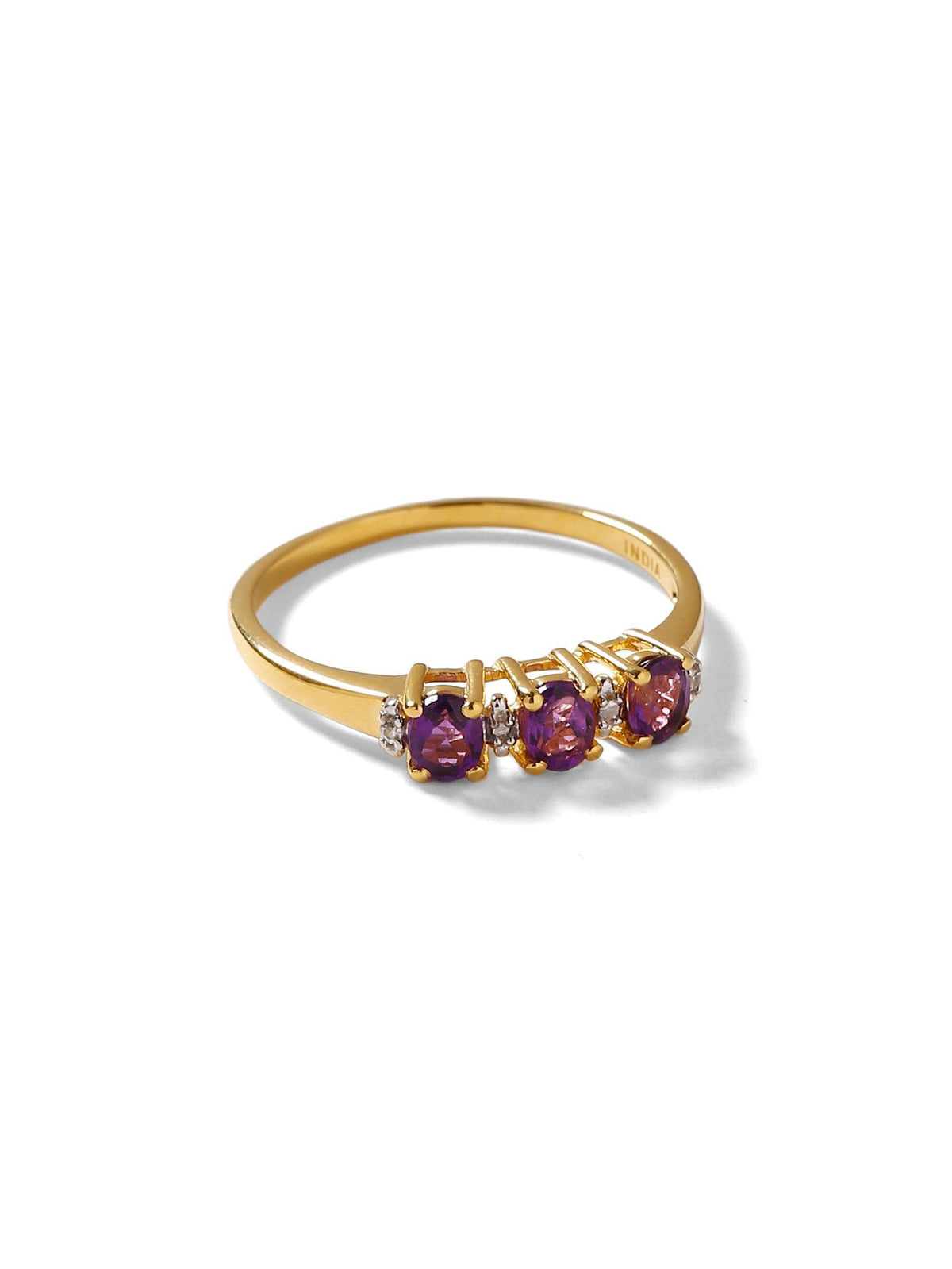 Amethyst White Topaz Solid 10K Yellow Gold Gemstone Ring - YoTreasure