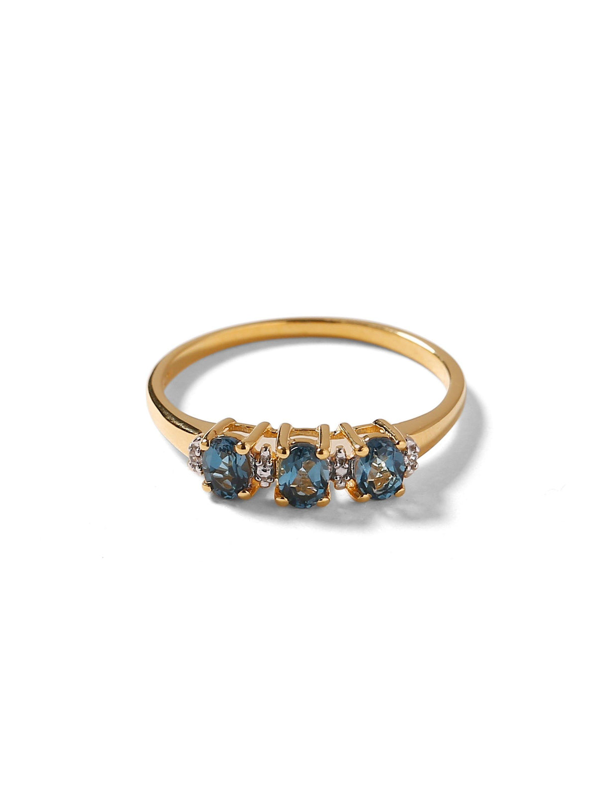 London Blue Topaz White Topaz Solid 10K Yellow Gold Gemstone Ring - YoTreasure