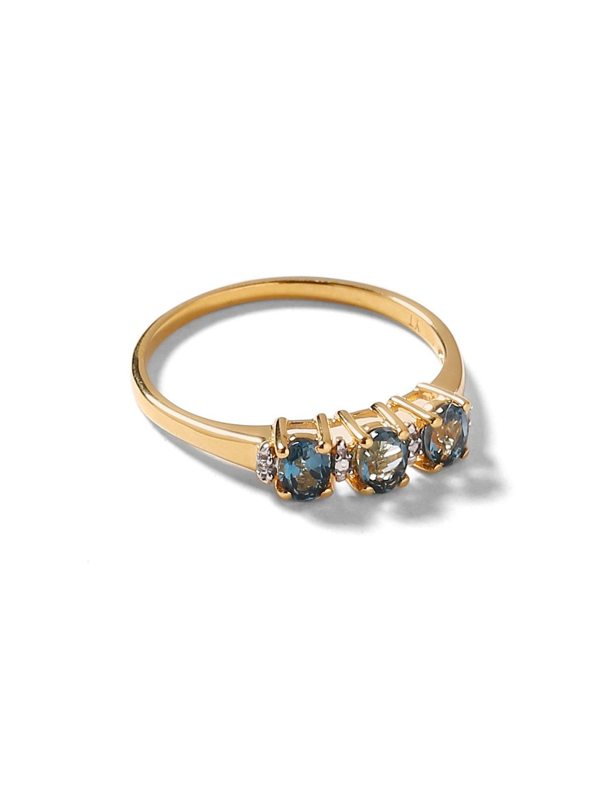 London Blue Topaz White Topaz Solid 10K Yellow Gold Gemstone Ring - YoTreasure