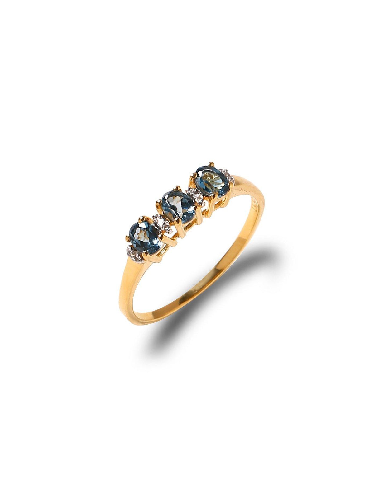 London Blue Topaz White Topaz Solid 10K Yellow Gold Gemstone Ring - YoTreasure