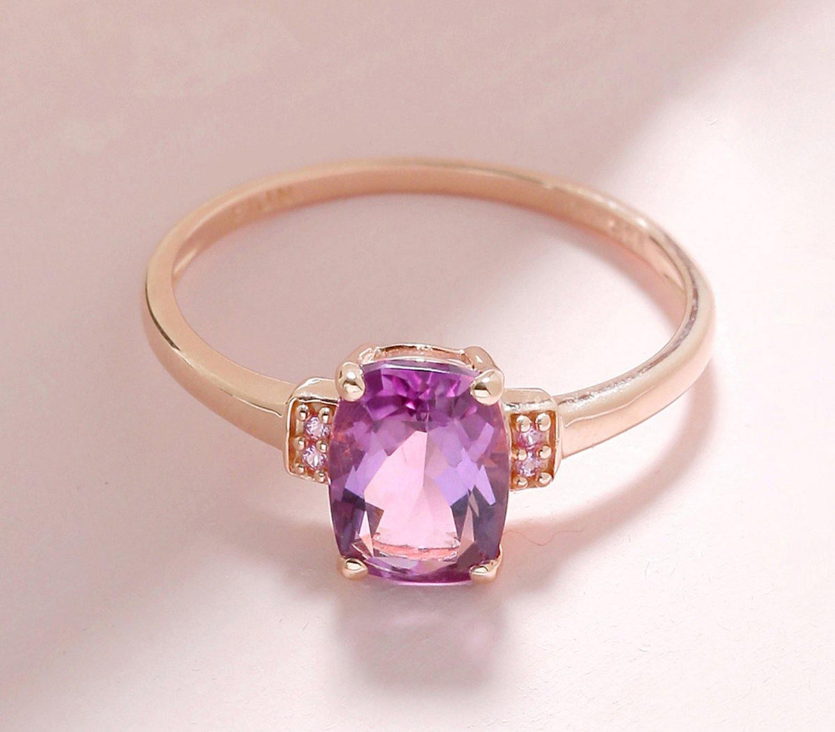 1.32 Ct Amethyst Pink Sapphire Solid 10k Rose Gold Ring - YoTreasure