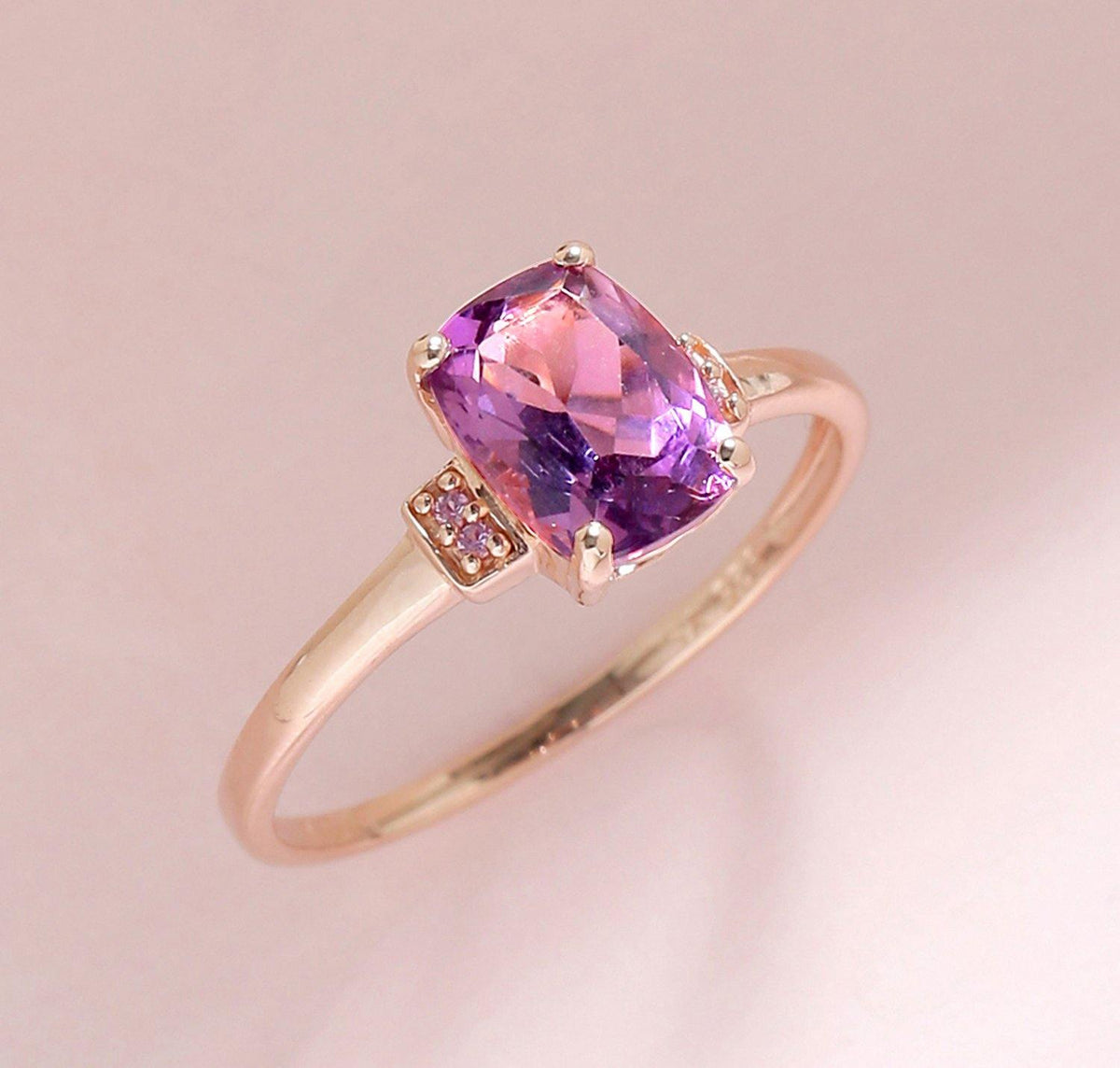 1.32 Ct Amethyst Pink Sapphire Solid 10k Rose Gold Ring - YoTreasure