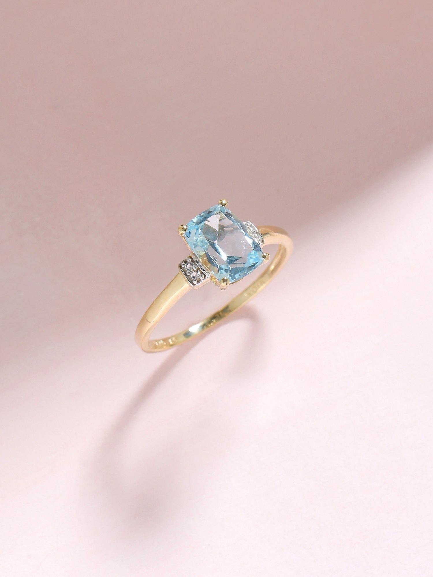 Sky Blue Topaz White Topaz Solid 10K Yellow Gold Gemstone Ring - YoTreasure