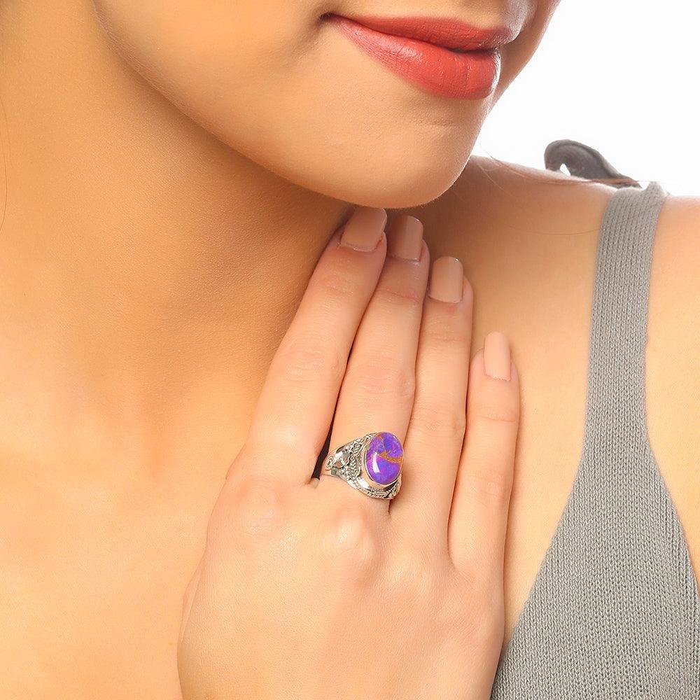 Purple Copper Turquoise Solid 925 Sterling Silver Ring Jewelry - YoTreasure
