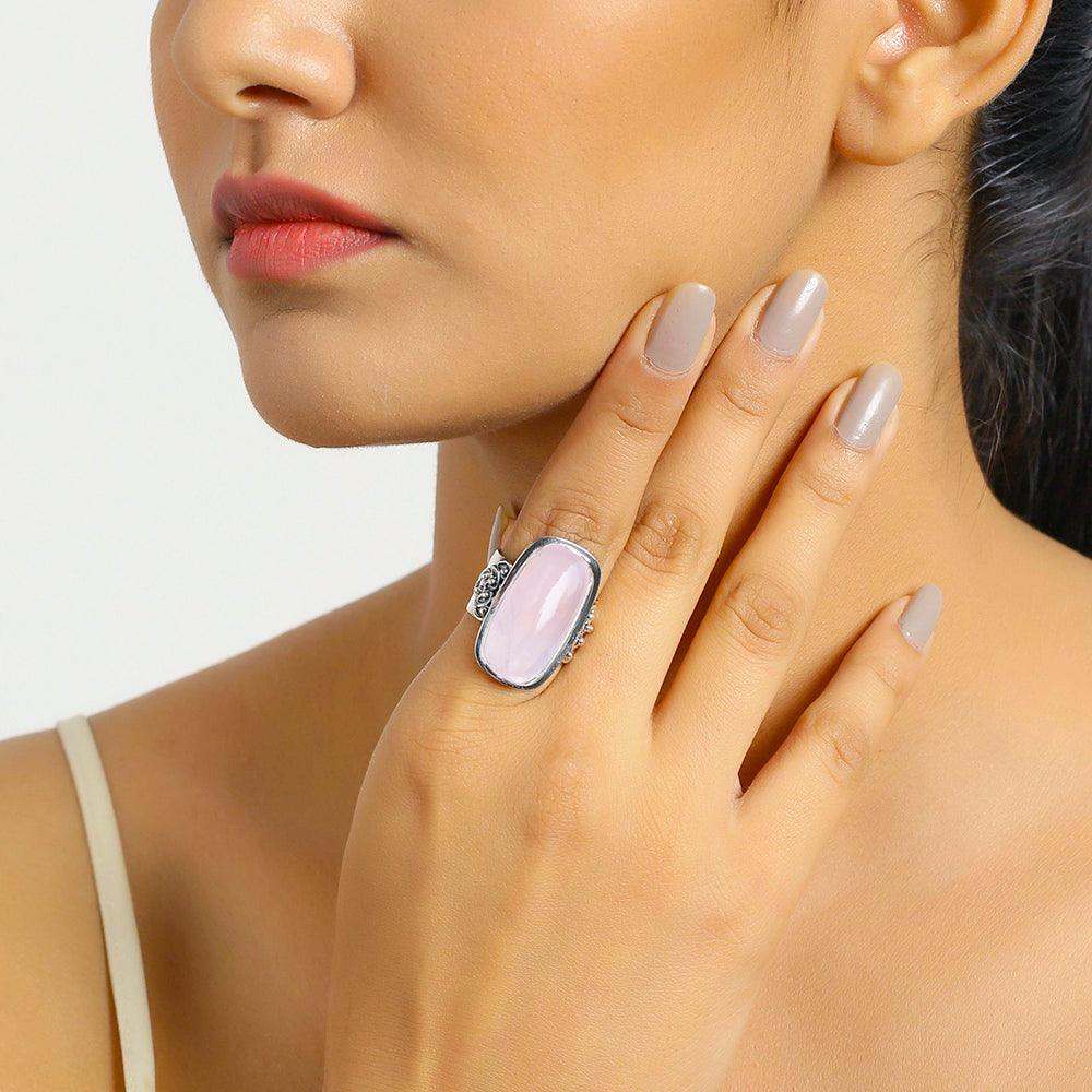 Rose Quartz Solid 925 Sterling Silver Ring Jewelry - YoTreasure
