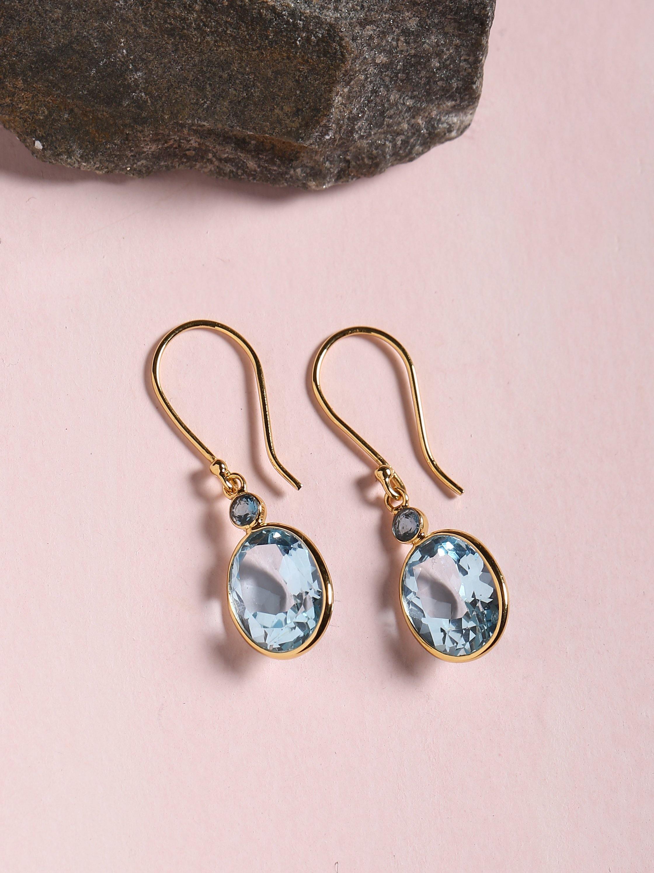 5.94 Ct. Sky Blue Topaz Solid 10k Yellow Gold Dangle Earrings Jewelry - YoTreasure