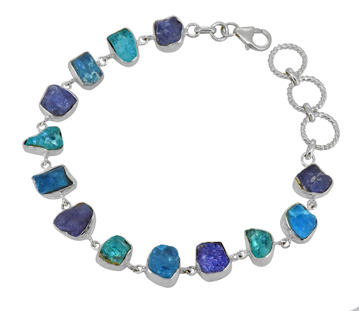 Rough Tanzanite Apatite Solid 925 Sterling Silver Link Chain Bracelet Jewelry - YoTreasure