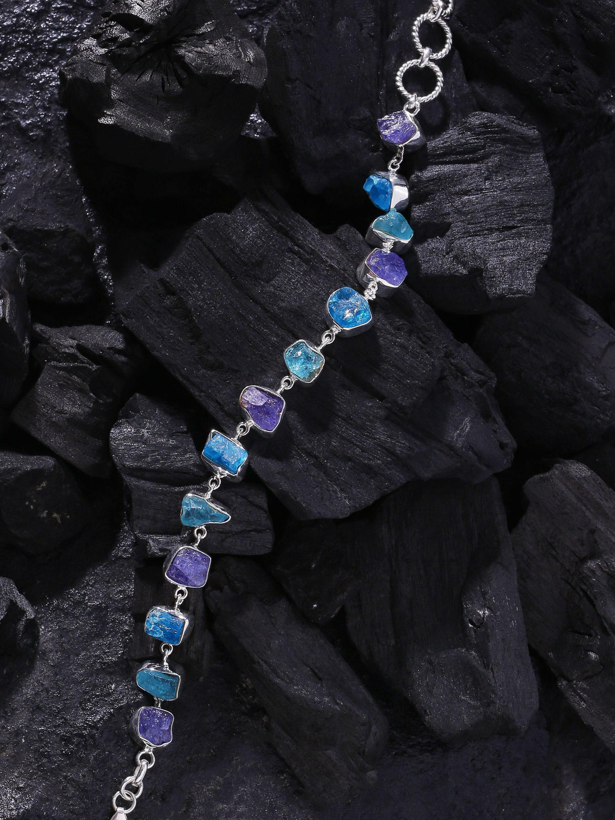 Rough Tanzanite Apatite Solid 925 Sterling Silver Link Chain Bracelet Jewelry - YoTreasure