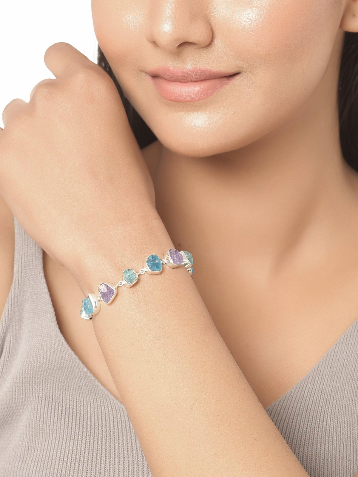 Rough Tanzanite Apatite Solid 925 Sterling Silver Link Chain Bracelet Jewelry - YoTreasure