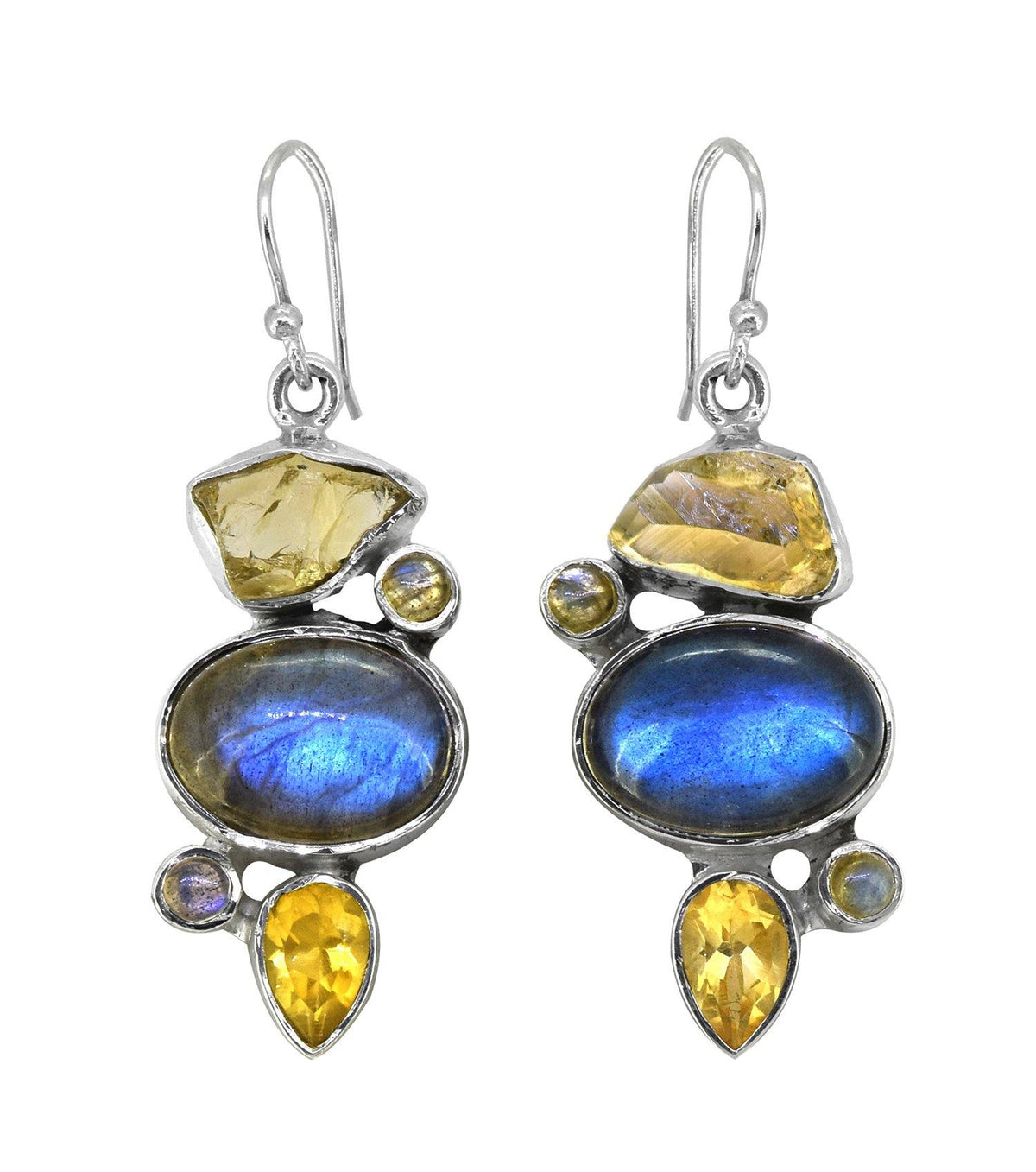 Rough Citrine Labradorite Citrine Solid 925 Sterling Silver Dangle Earrings Jewelry - YoTreasure