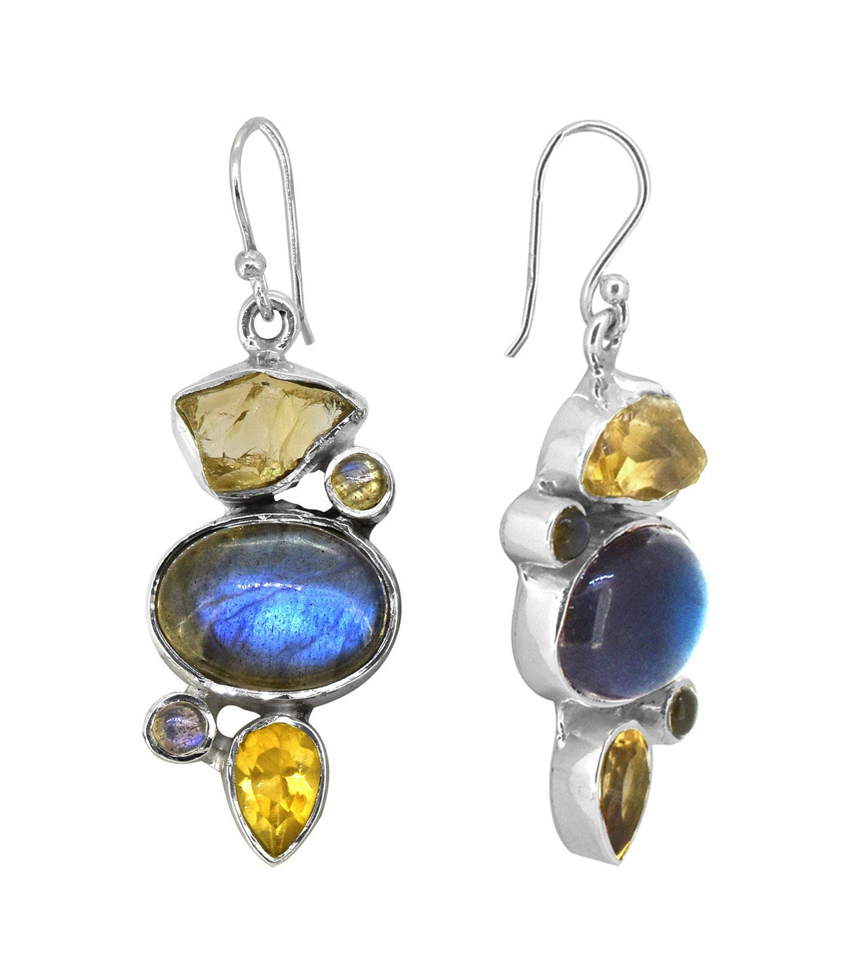 Rough Citrine Labradorite Citrine Solid 925 Sterling Silver Dangle Earrings Jewelry - YoTreasure