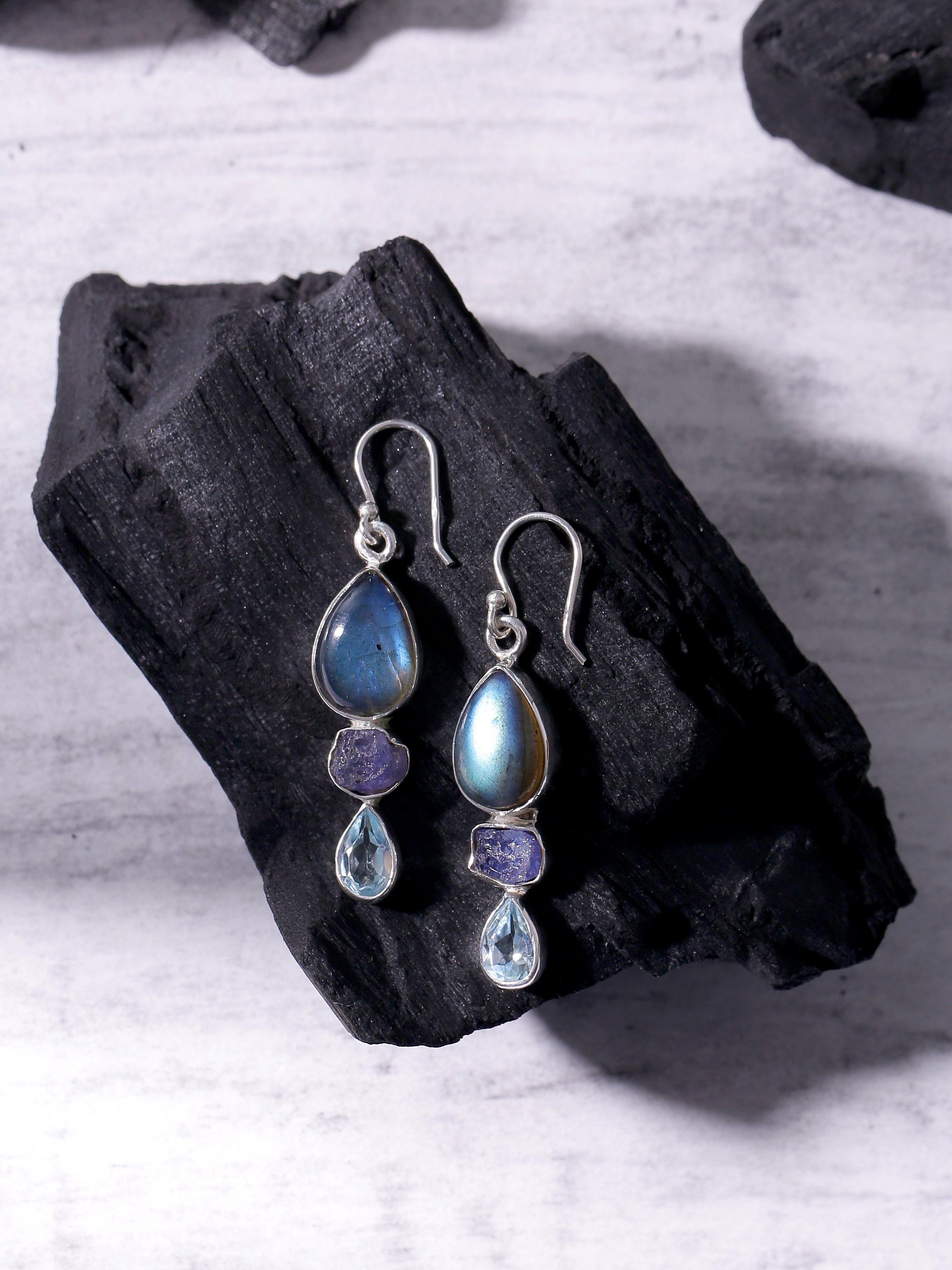 Labradorite Solid 925 Sterling Silver Teardrop Dangle Earrings Jewelry - YoTreasure