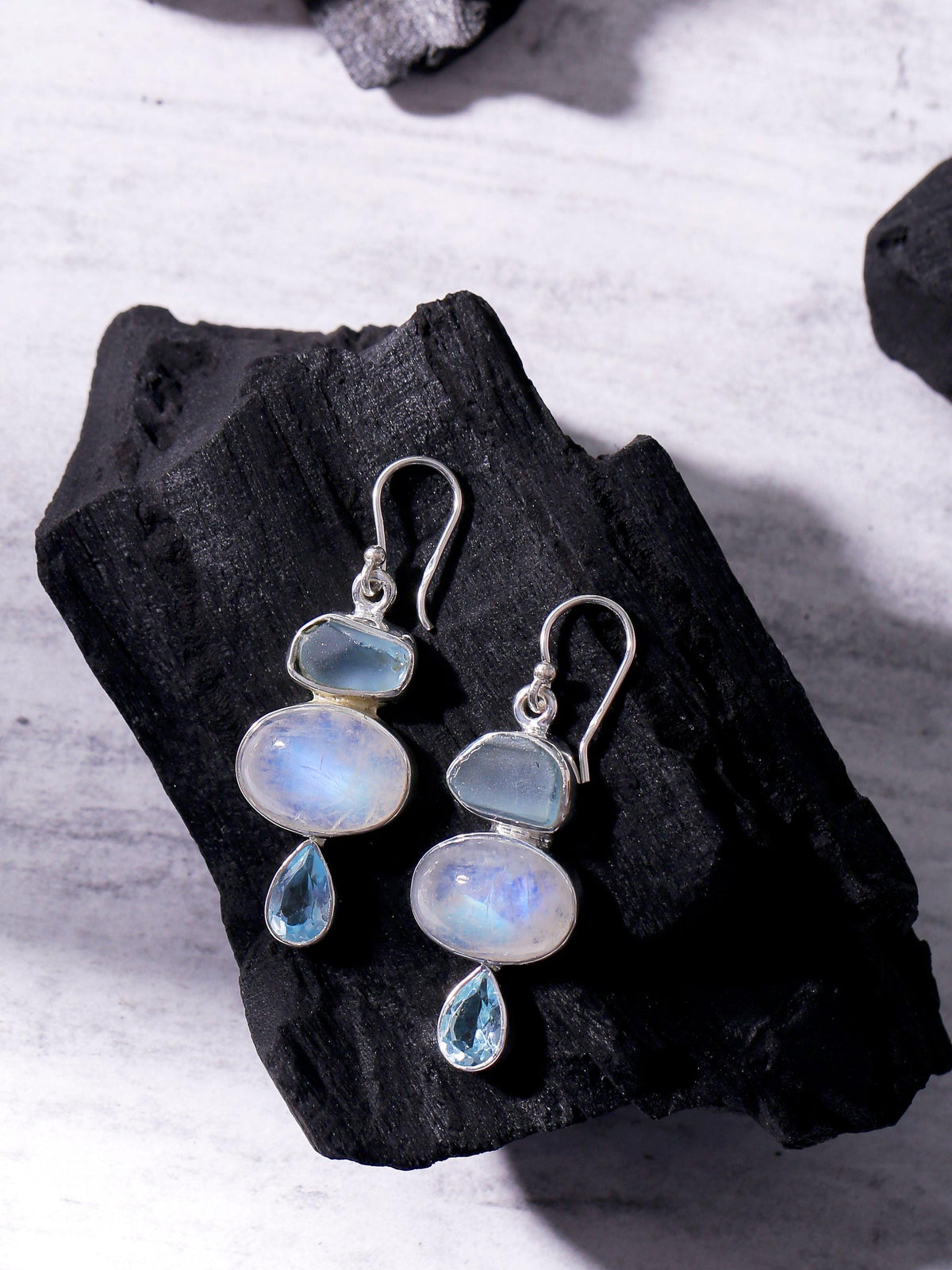 1.85" Rainbow Moonstone Solid 925 Sterling Silver Dangle Earrings Jewelry - YoTreasure