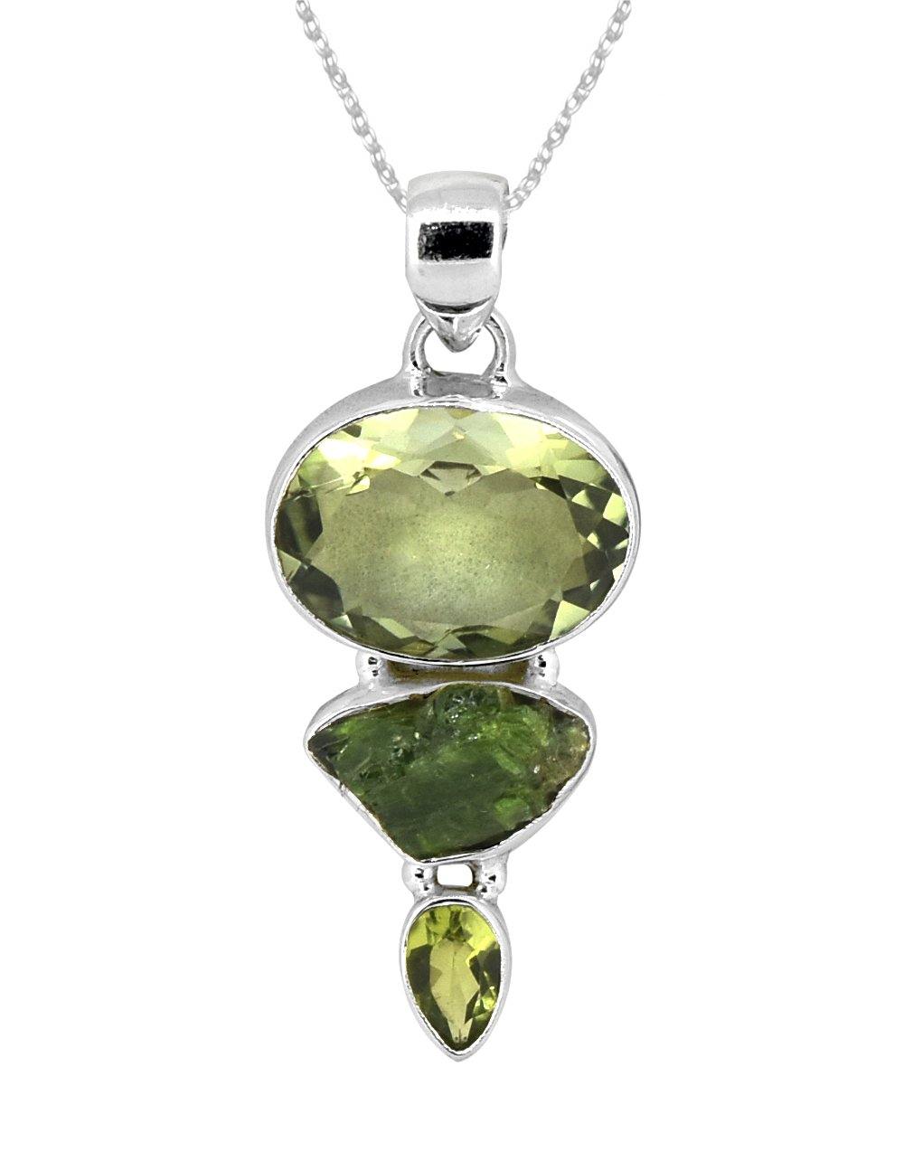 Green Amethyst Peridot Solid 925 Sterling Silver Chain Pendant Jewelry - YoTreasure