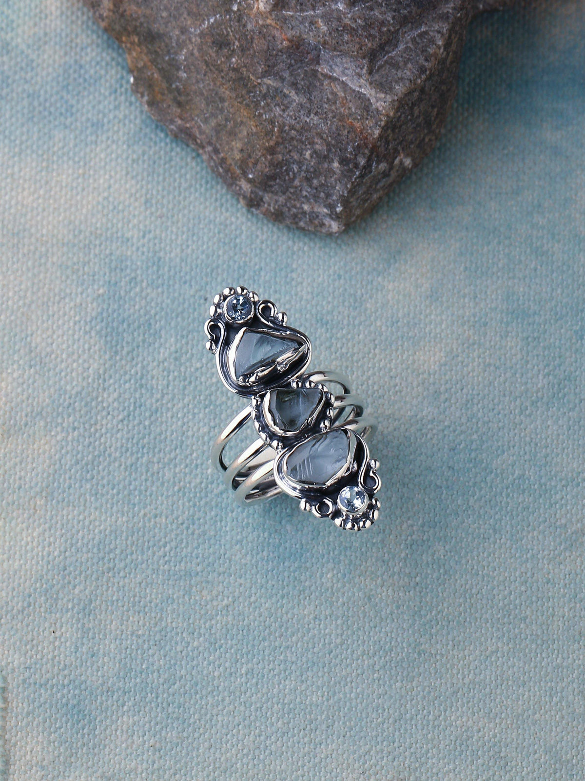 Rough Blue Topaz Solid 925 Sterling Silver Designer Ring Jewelry - YoTreasure