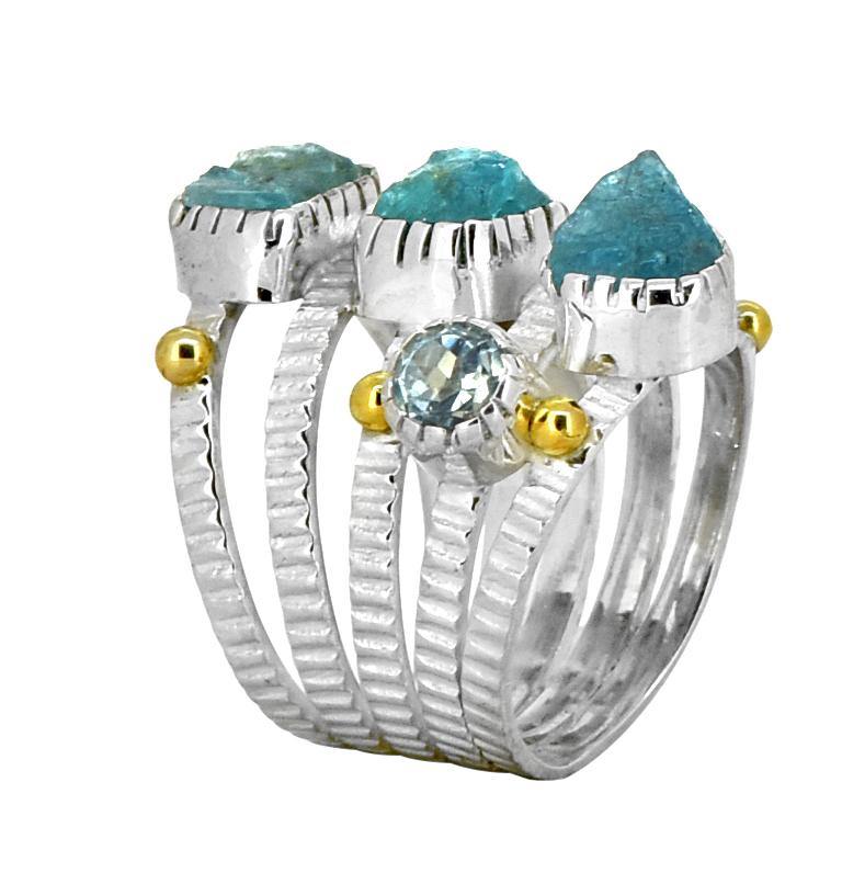 Raw Neon Apatite Solid 925 sterling Silver Brass Two Tone Bypass Ring Jewelry - YoTreasure