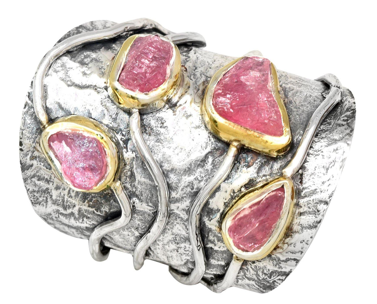 Rough Pink Tourmaline Solid 925 Sterling Silver Brass Statement Ring Jewelry - YoTreasure