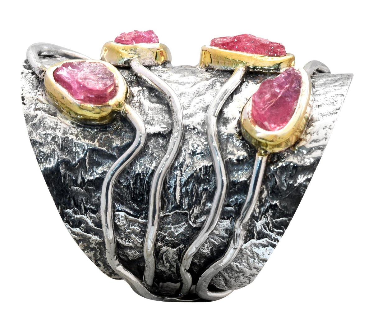 Rough Pink Tourmaline Solid 925 Sterling Silver Brass Statement Ring Jewelry - YoTreasure
