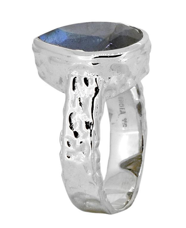 Labradorite Solid 925 Sterling Silver Hammered Finish Ring Jewelry - YoTreasure