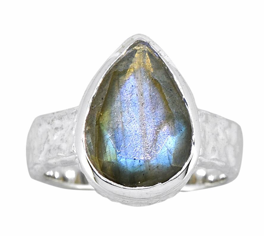 Labradorite Solid 925 Sterling Silver Hammered Finish Ring Jewelry - YoTreasure