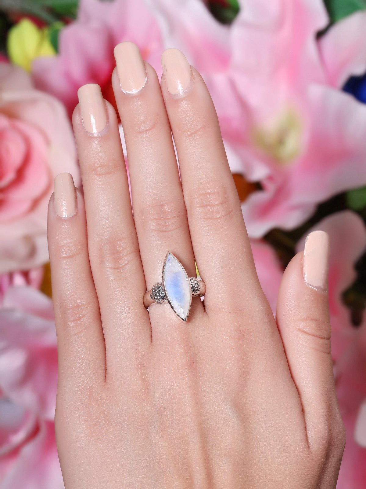 Marquise Moonstone Solid 925 Sterling Silver Ring Jewelry - YoTreasure
