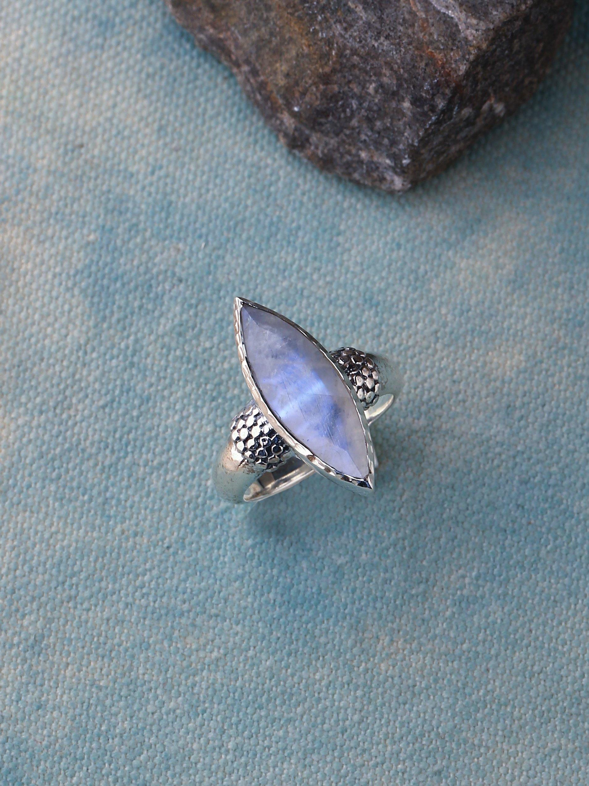 Marquise Moonstone Solid 925 Sterling Silver Ring Jewelry - YoTreasure
