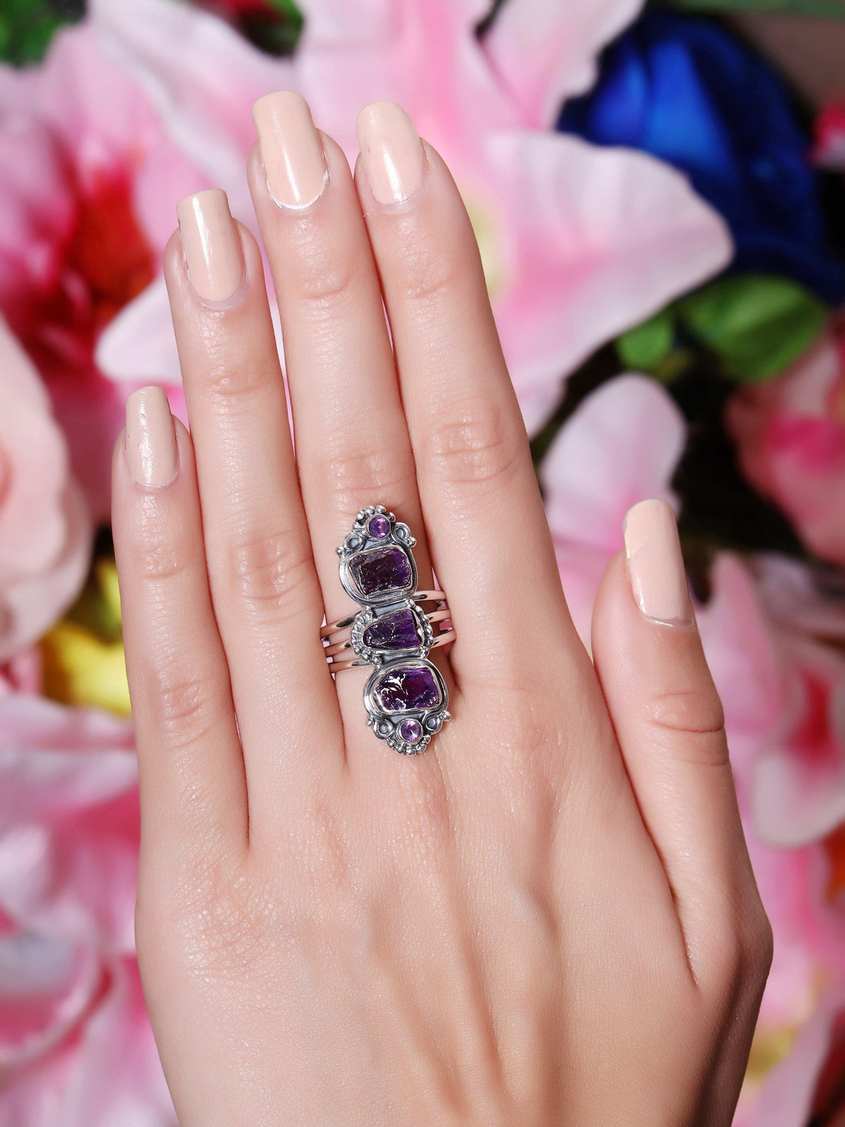 Rough Amethyst Solid 925 Sterling Silver Designer Ring Jewelry - YoTreasure