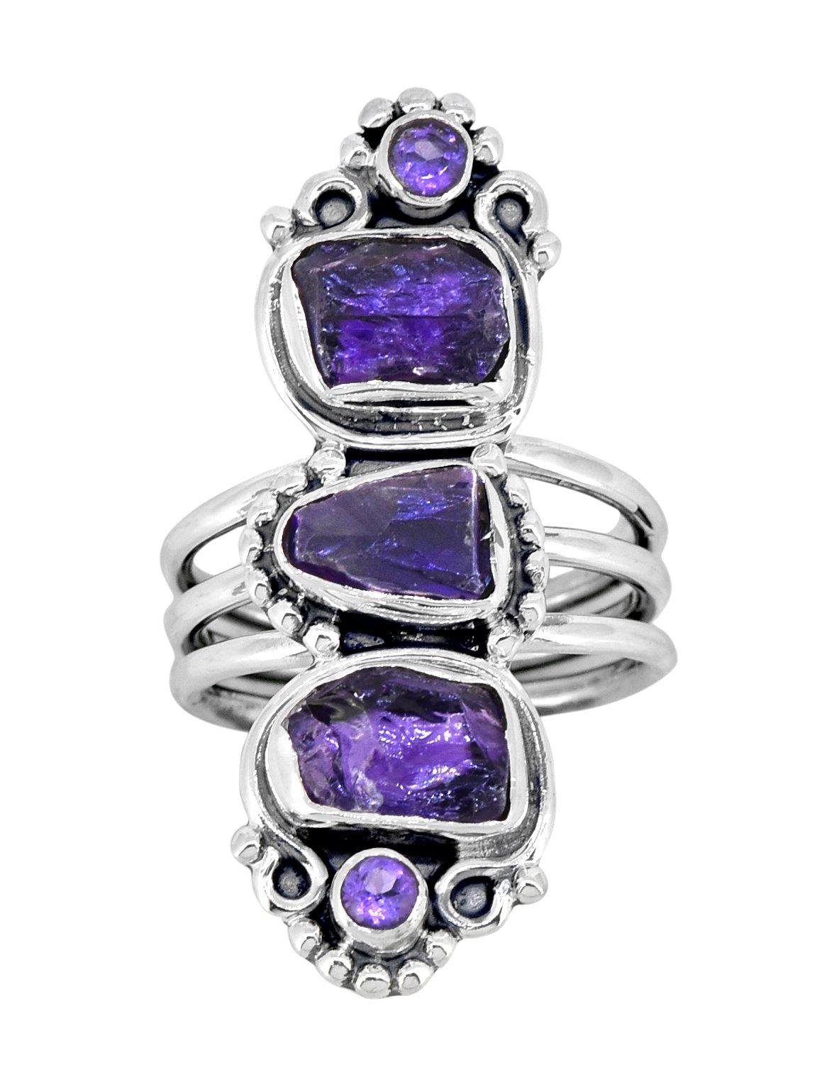 Rough Amethyst Solid 925 Sterling Silver Designer Ring Jewelry - YoTreasure