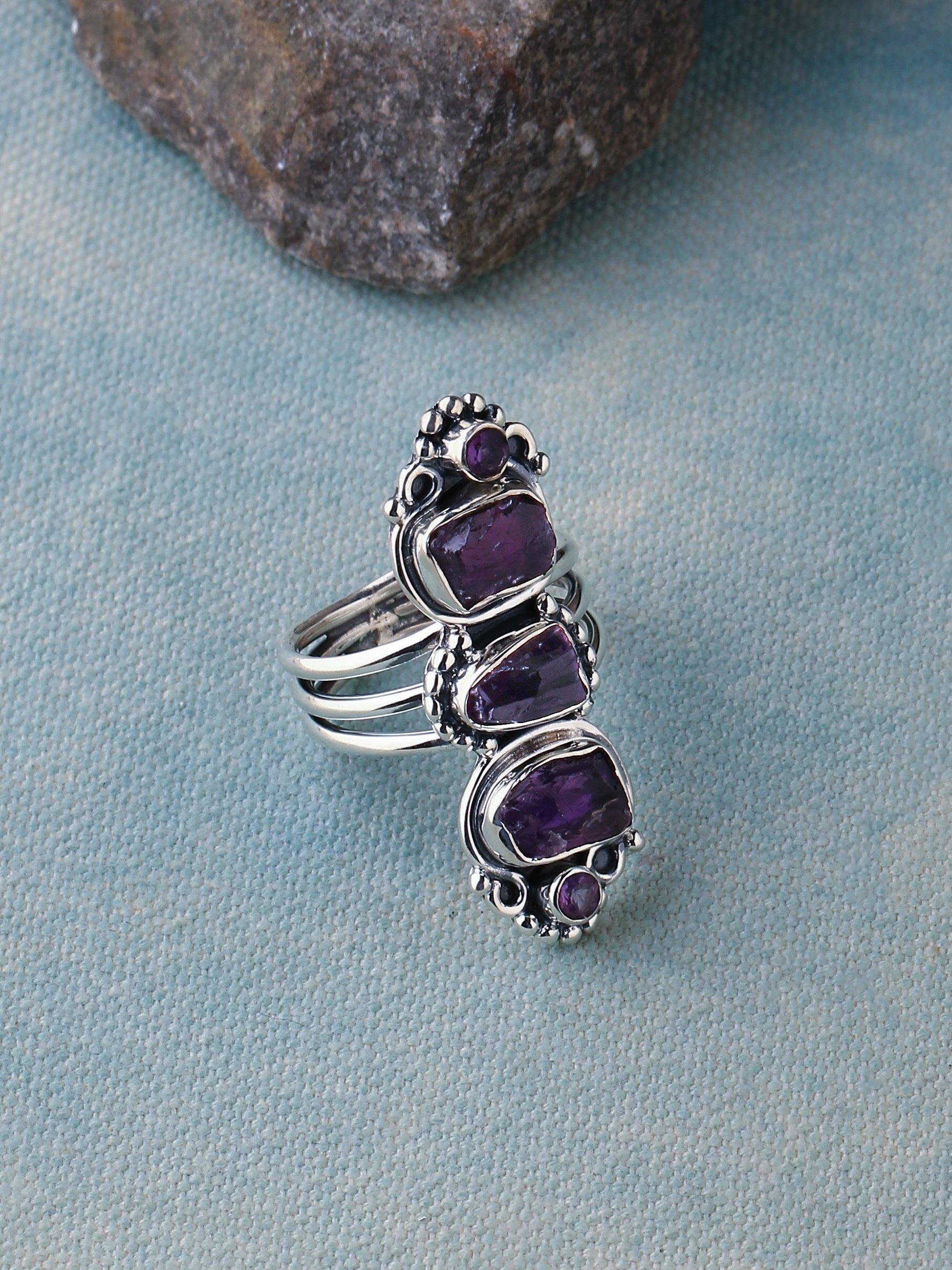 Rough Amethyst Solid 925 Sterling Silver Designer Ring Jewelry - YoTreasure