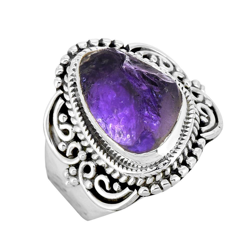 Rough Amethyst Solid 925 Sterling Silver Gemstone Ring Jewelry - YoTreasure