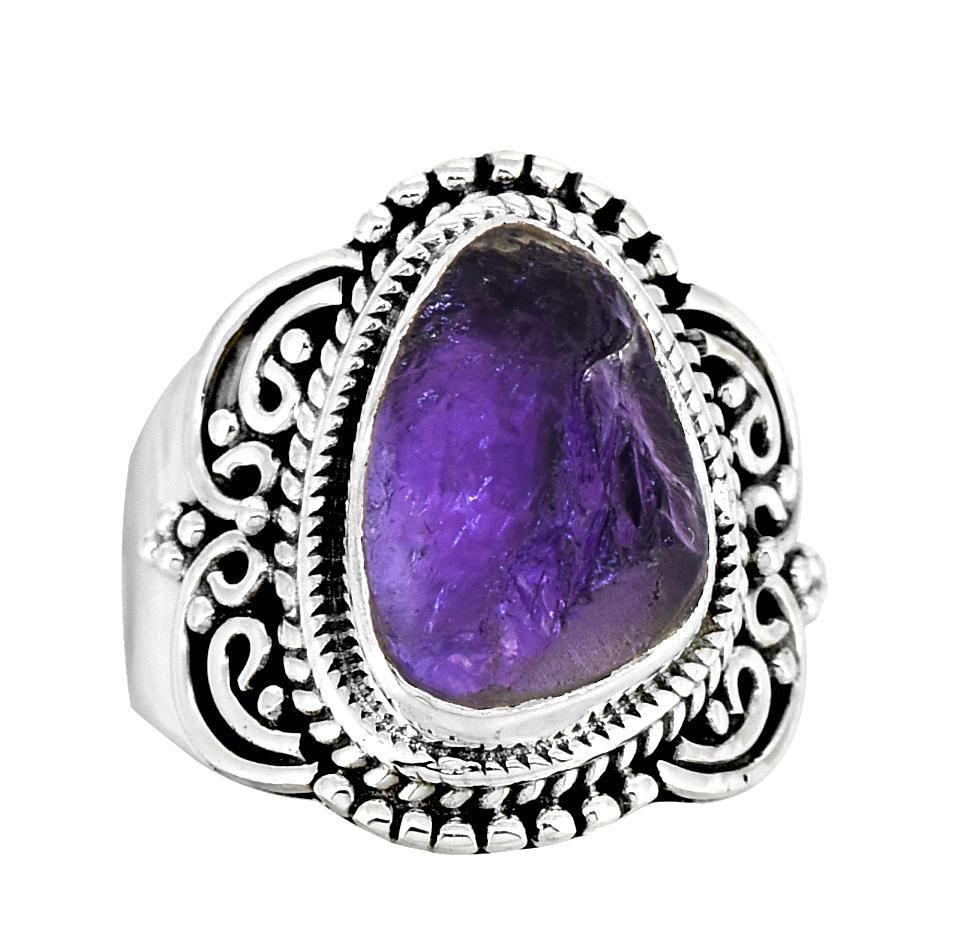 Rough Amethyst Solid 925 Sterling Silver Gemstone Ring Jewelry - YoTreasure