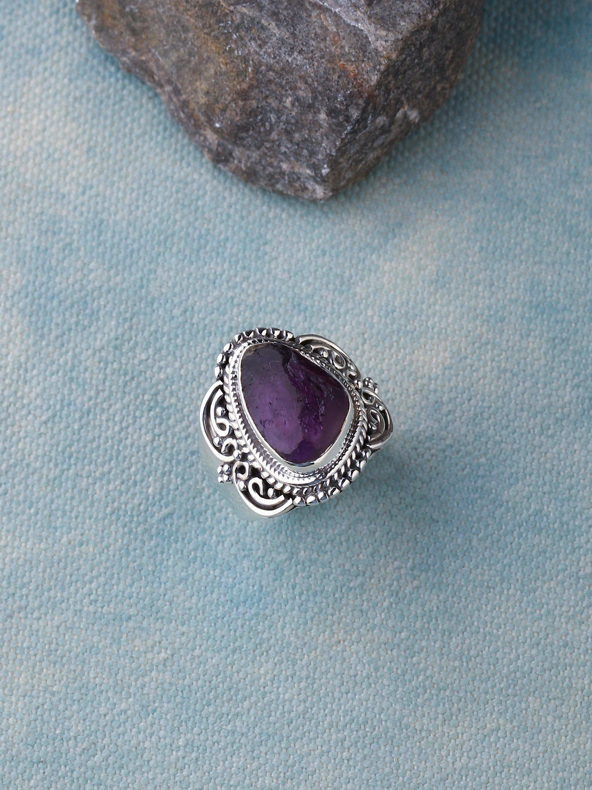 Rough Amethyst Solid 925 Sterling Silver Gemstone Ring Jewelry - YoTreasure