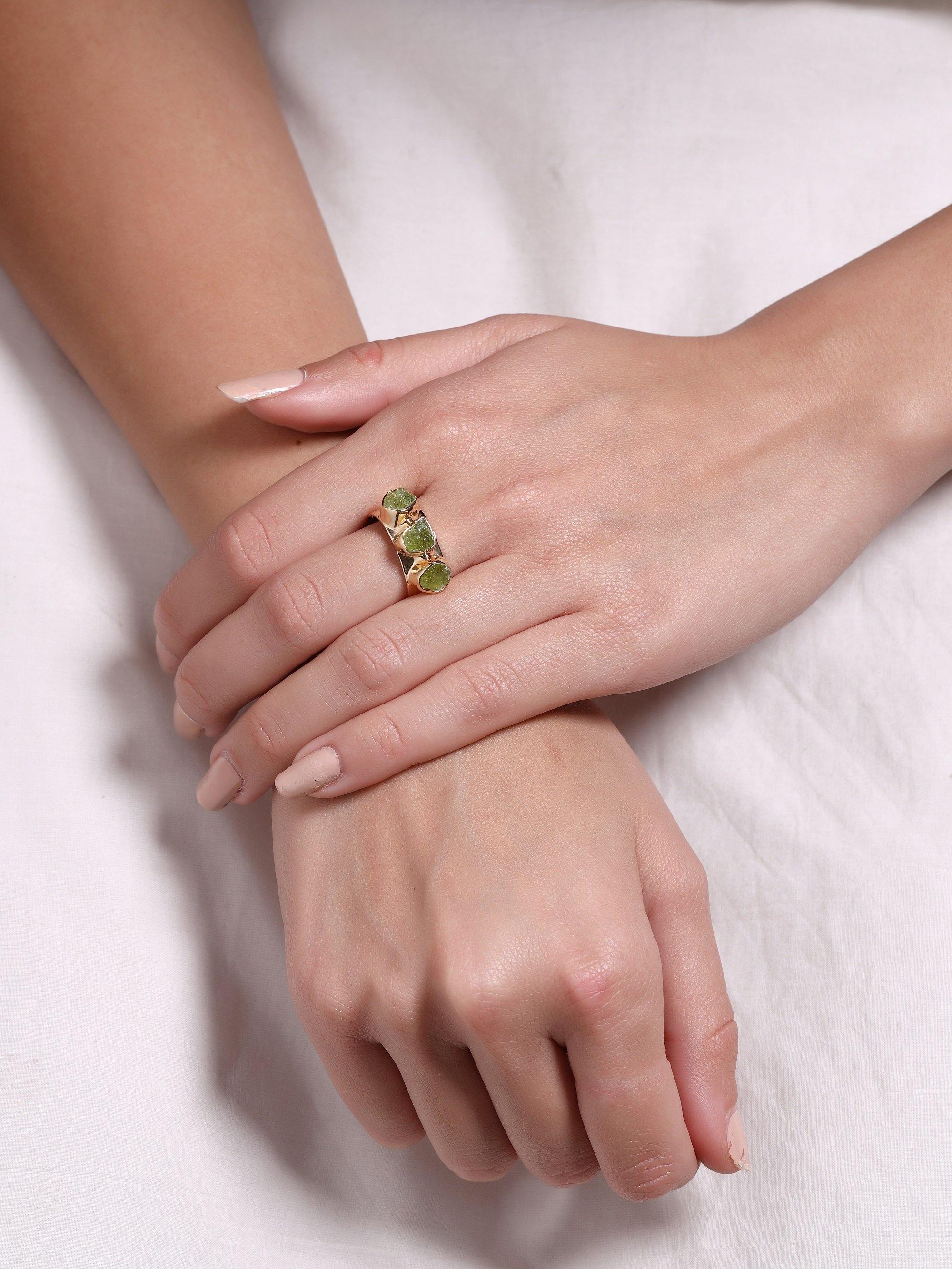 Peridot Solid 925 Sterling Silver Gold Plated Designer Ring Jewelry - YoTreasure