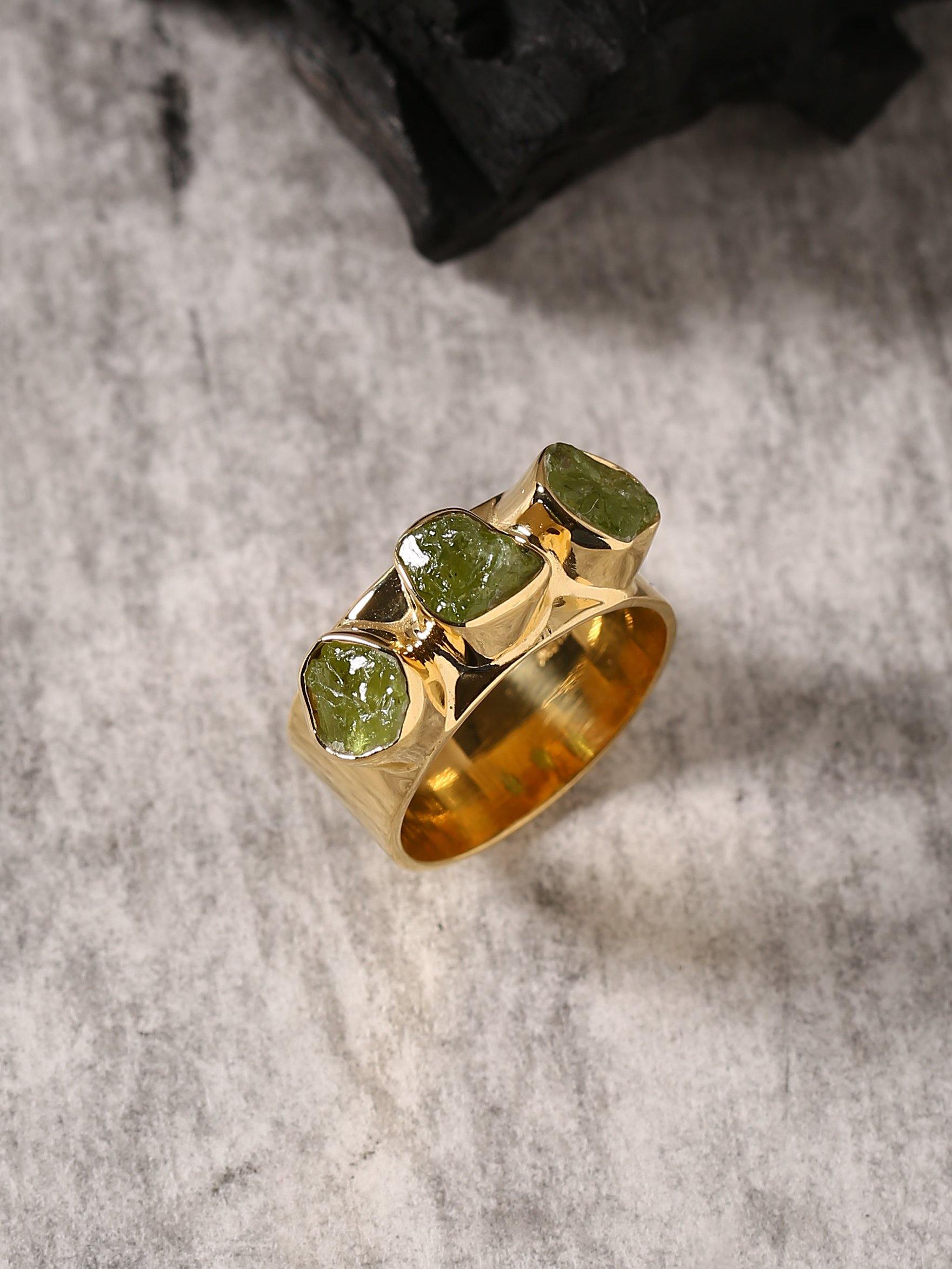 Peridot Solid 925 Sterling Silver Gold Plated Designer Ring Jewelry - YoTreasure