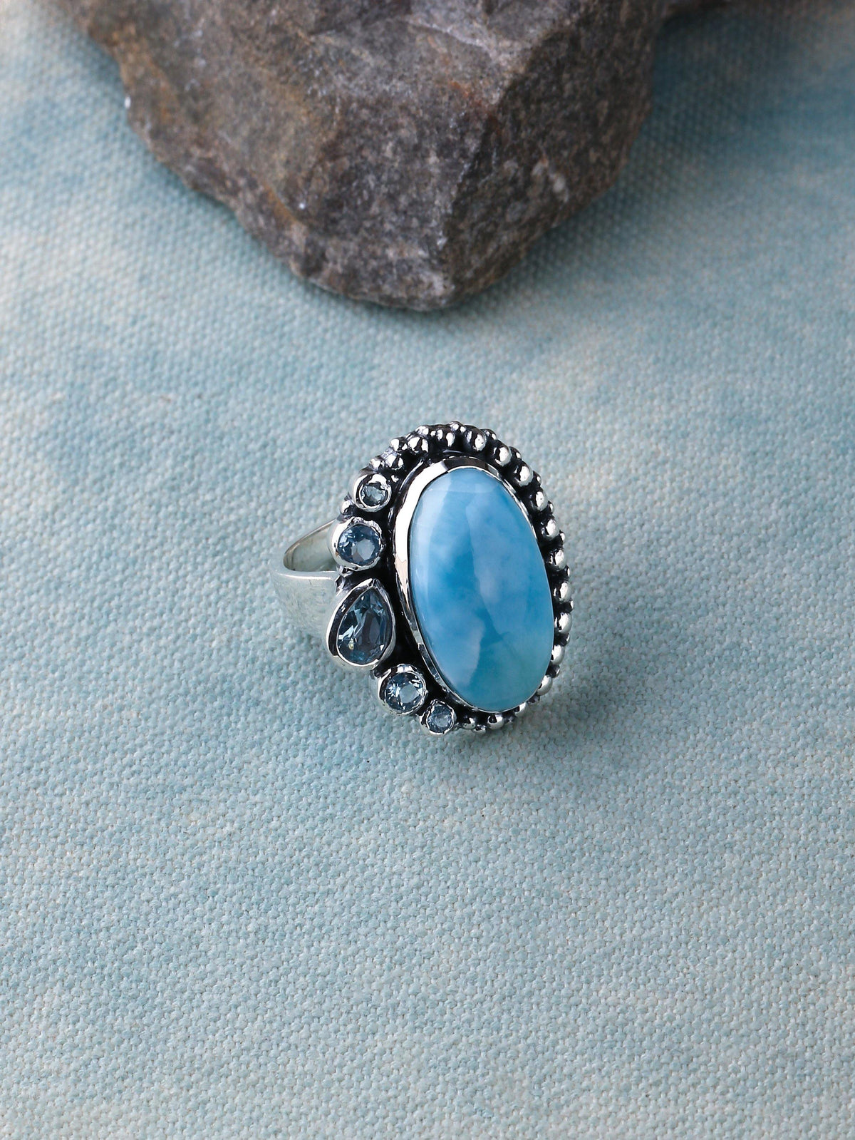 Larimar Solid 925 Sterling Silver Gemstone Ring Jewelry - YoTreasure