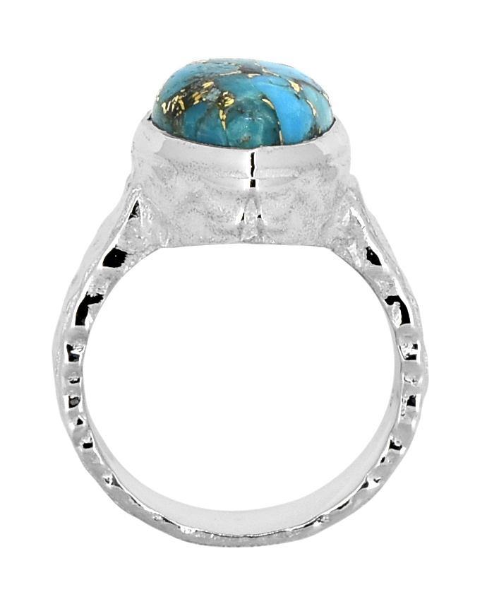 Pear Blue Copper Turquoise Solid 925 Sterling Silver Hammered Finish Ring Jewelry - YoTreasure