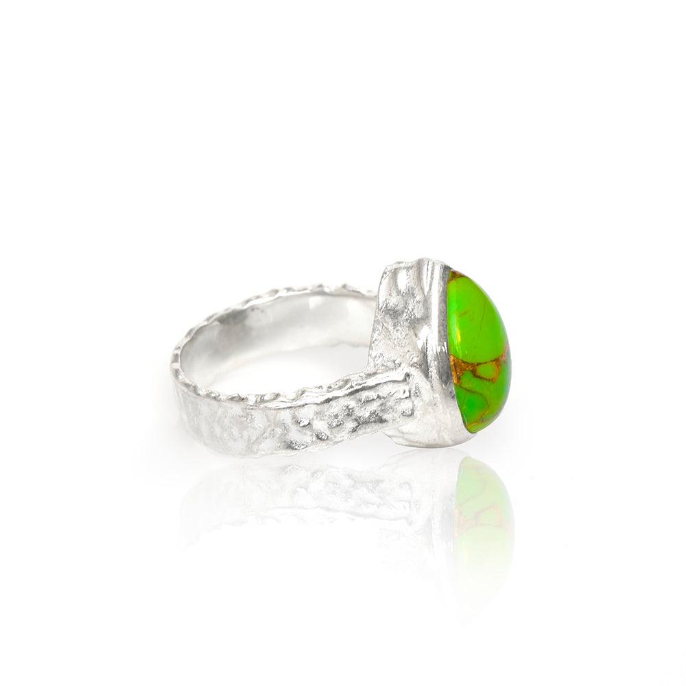 Green Copper Turquoise Solid 925 Sterling Silver Hammered Finish Ring Jewelry - YoTreasure