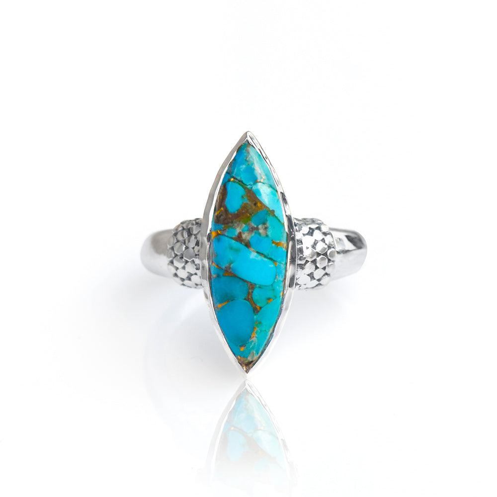 Blue Copper Turquoise Solid 925 Sterling Silver Ring Jewelry - YoTreasure